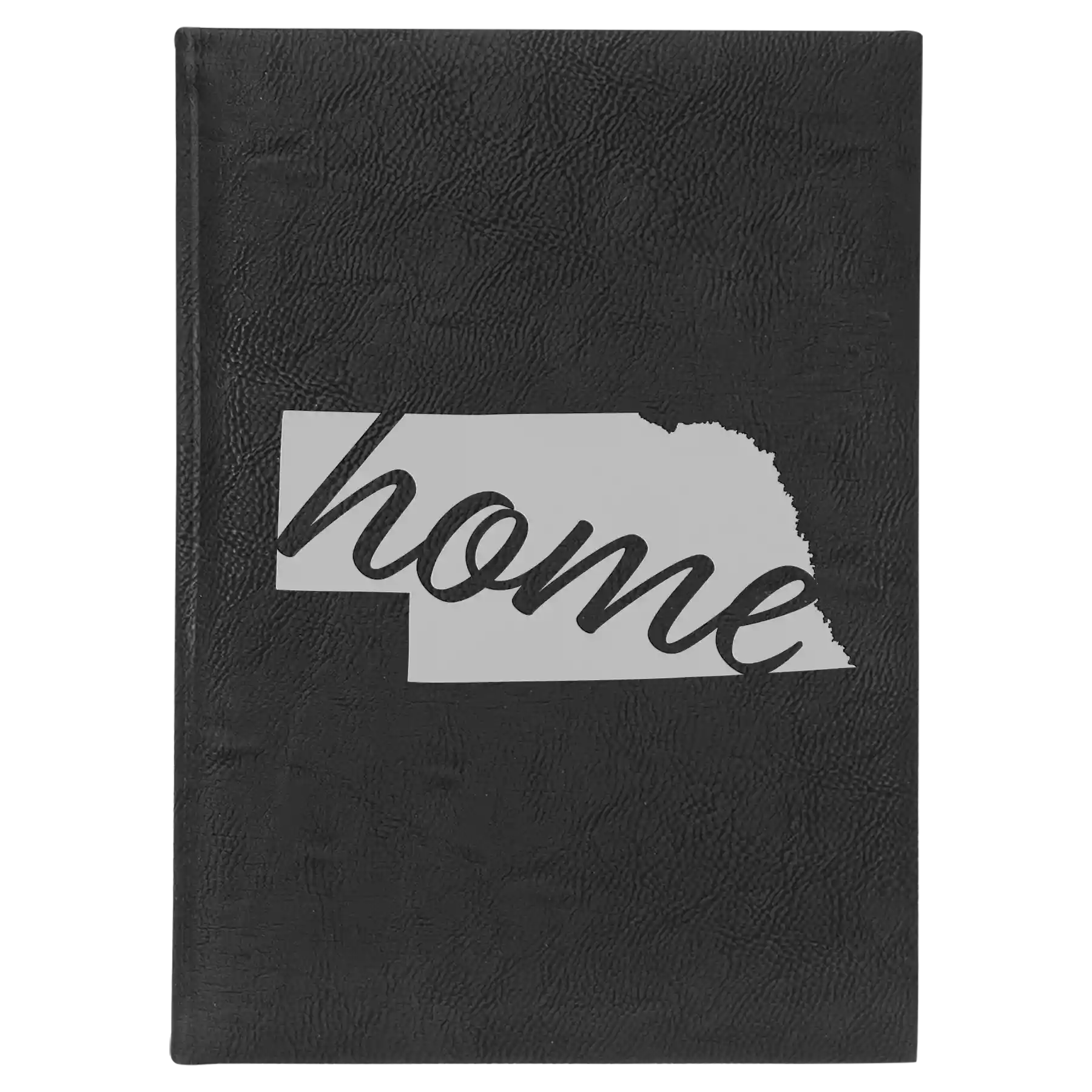 Large black/silver leatherette sketch book laser etched with 'Nebraska Home' design