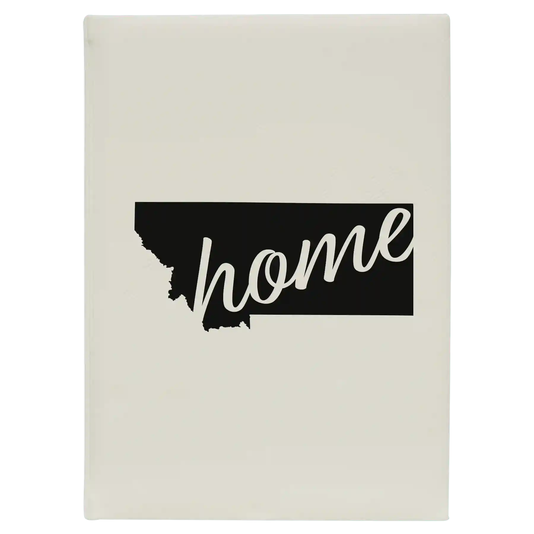 Large white leatherette sketch book laser etched with 'Montana Home' design
