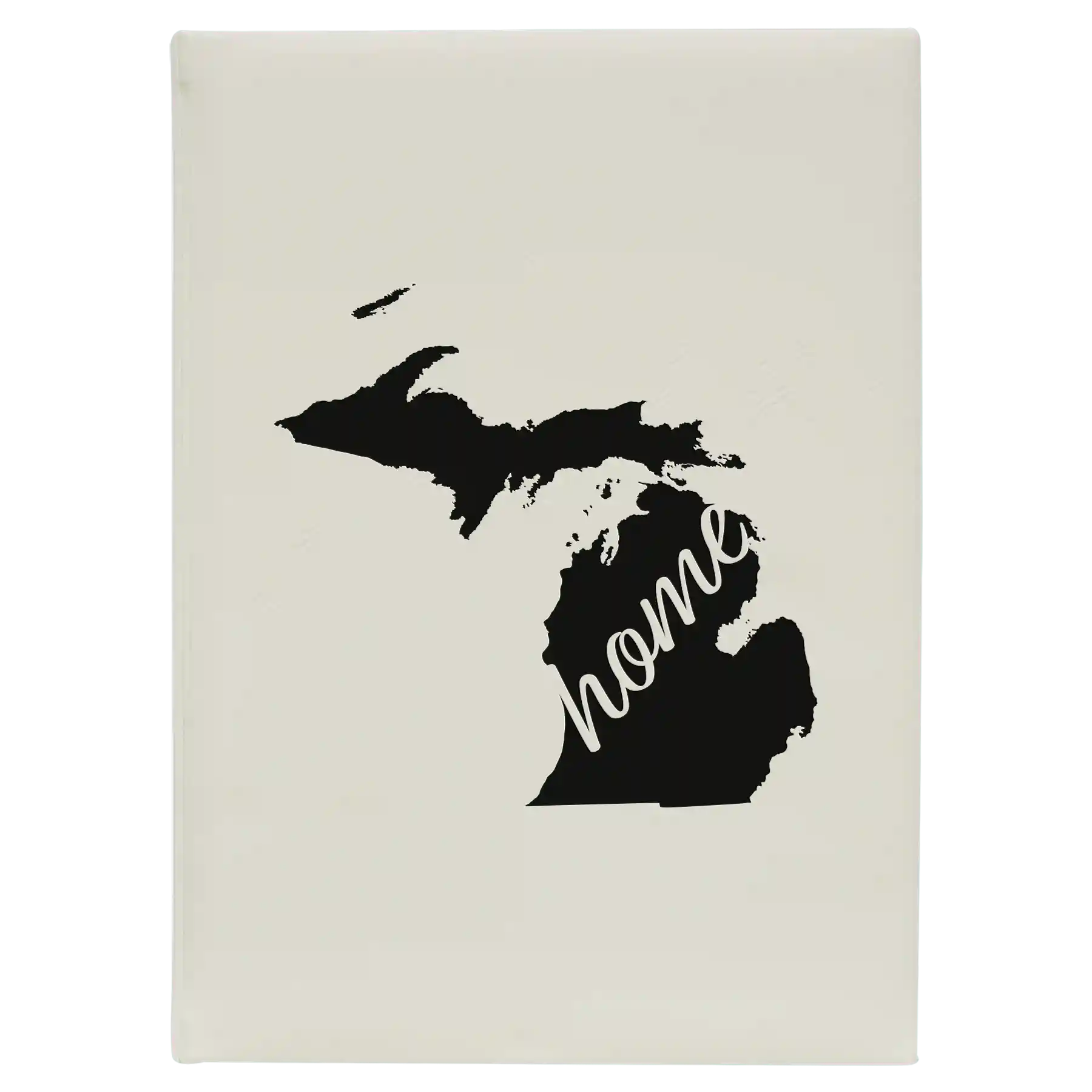 Large white leatherette sketch book laser etched with 'Michigan Home' design