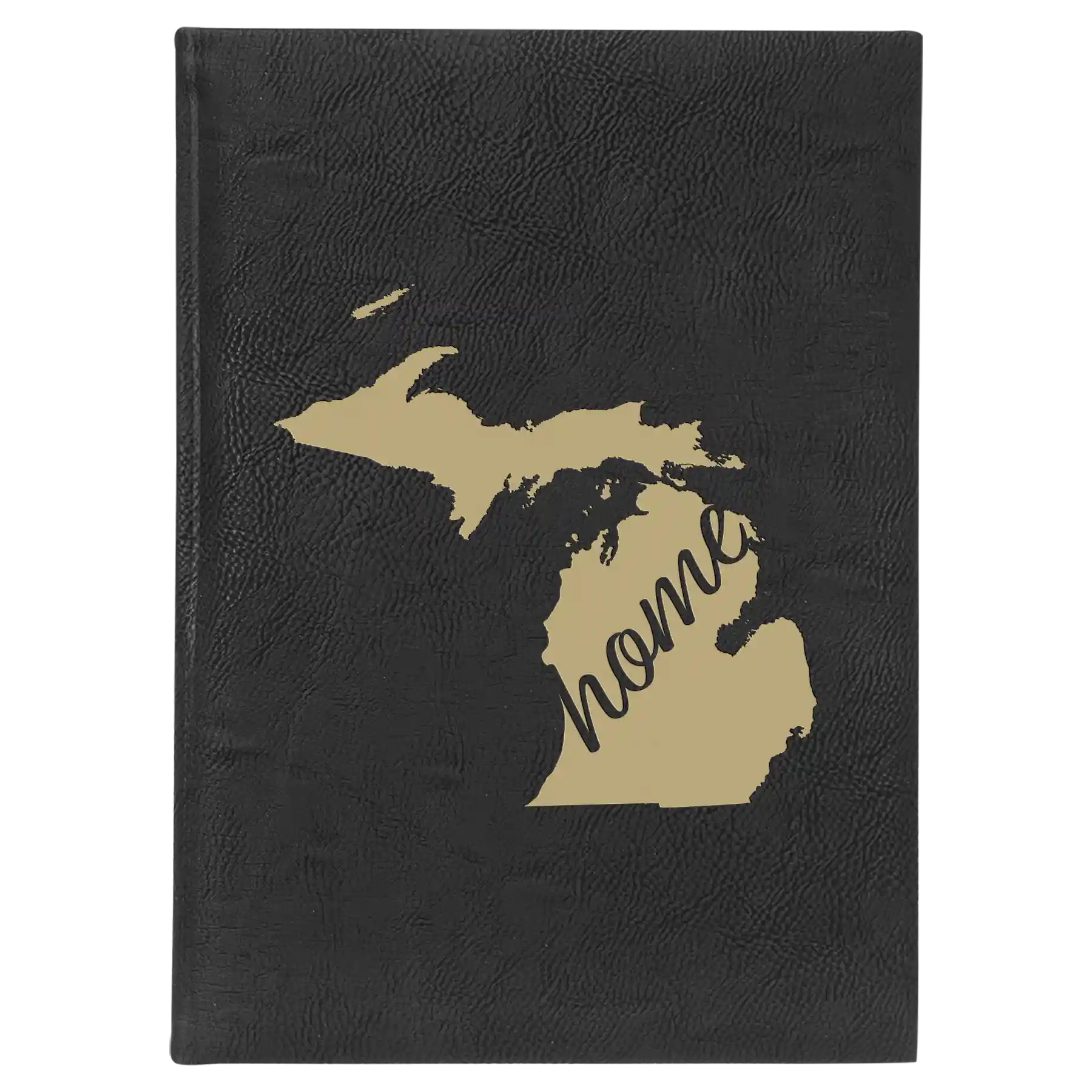 Large black/gold leatherette journal laser etched with 'Michigan Home' design