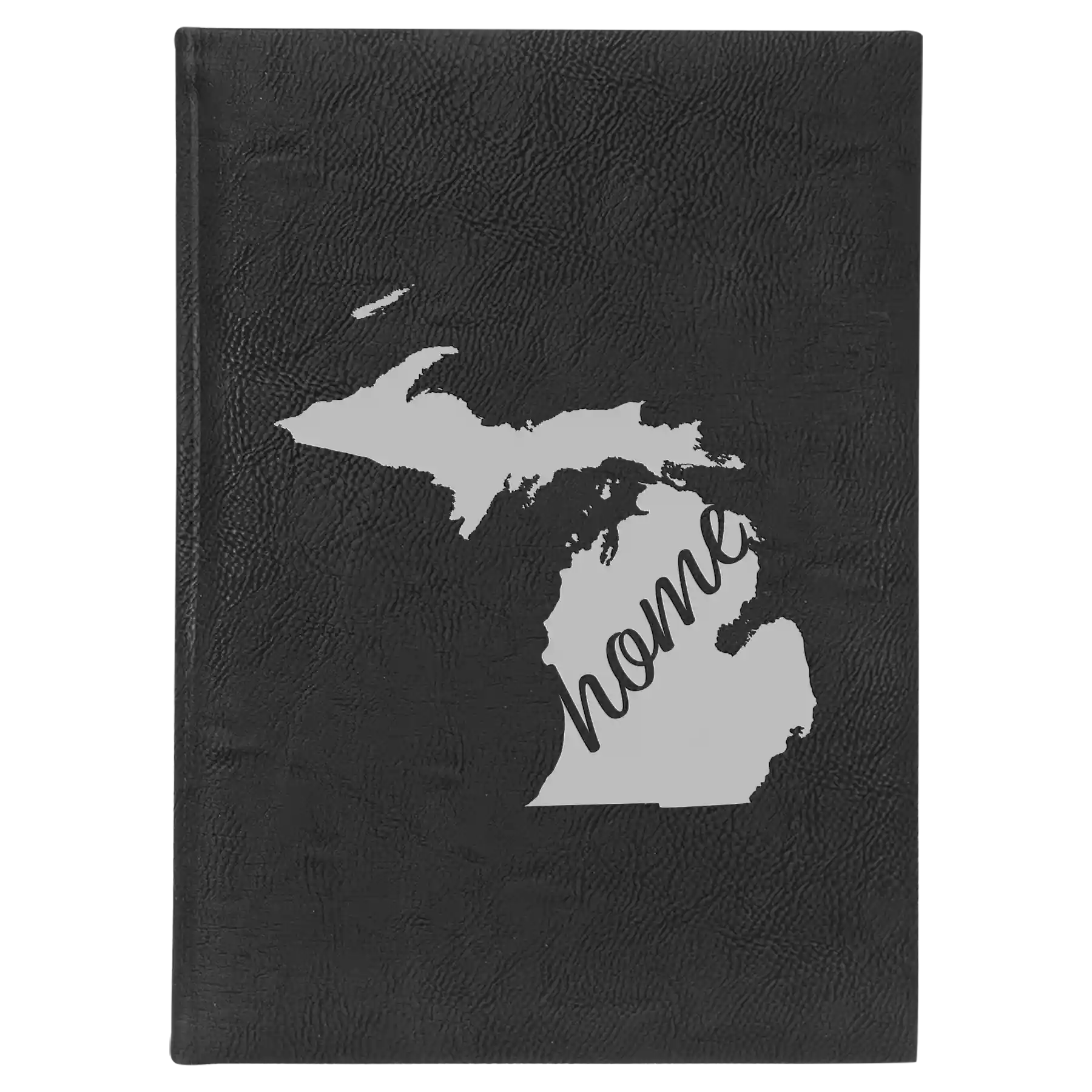 Large black/silver leatherette journal laser etched with 'Michigan Home' design