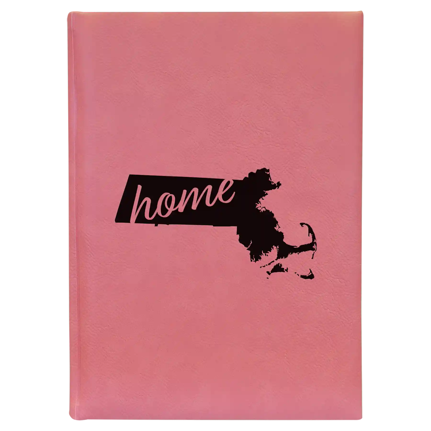 Large pink leatherette journal laser etched with 'Massachusetts Home' design