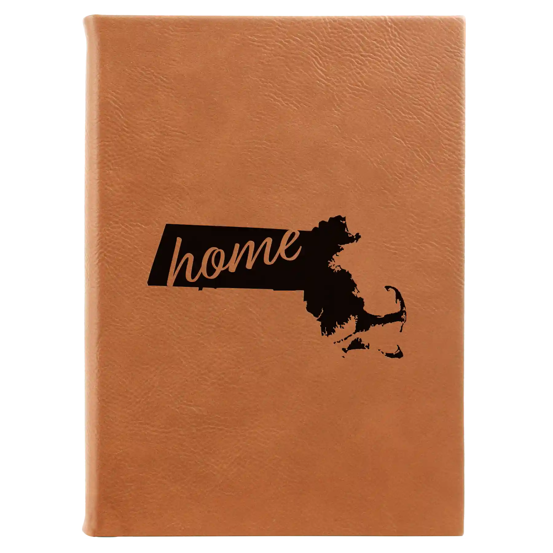 Large rawhide leatherette sketch book laser etched with 'Massachusetts Home' design