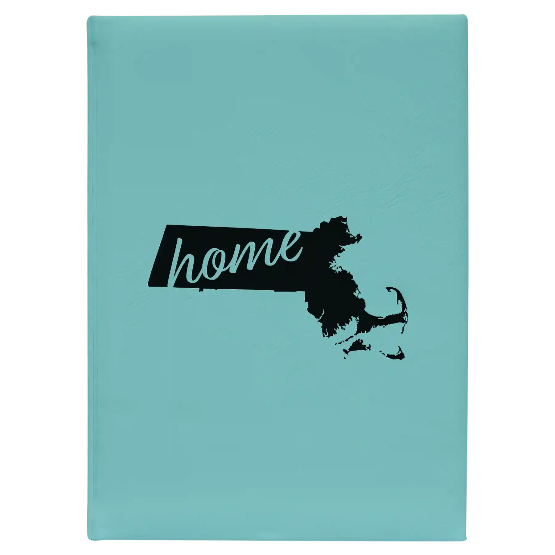 Large teal leatherette journal laser etched with 'Massachusetts Home' design