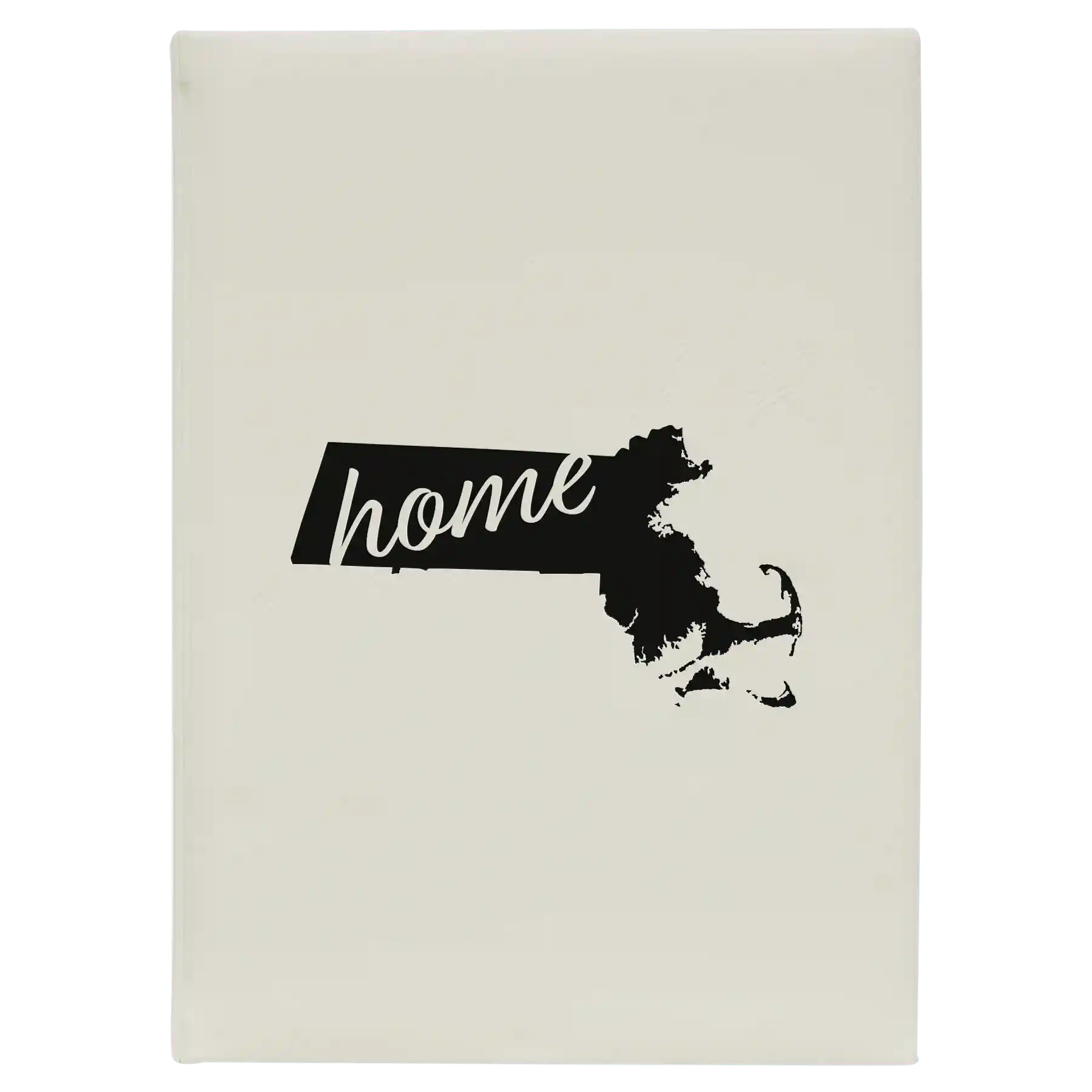 Large white leatherette sketch book laser etched with 'Massachusetts Home' design