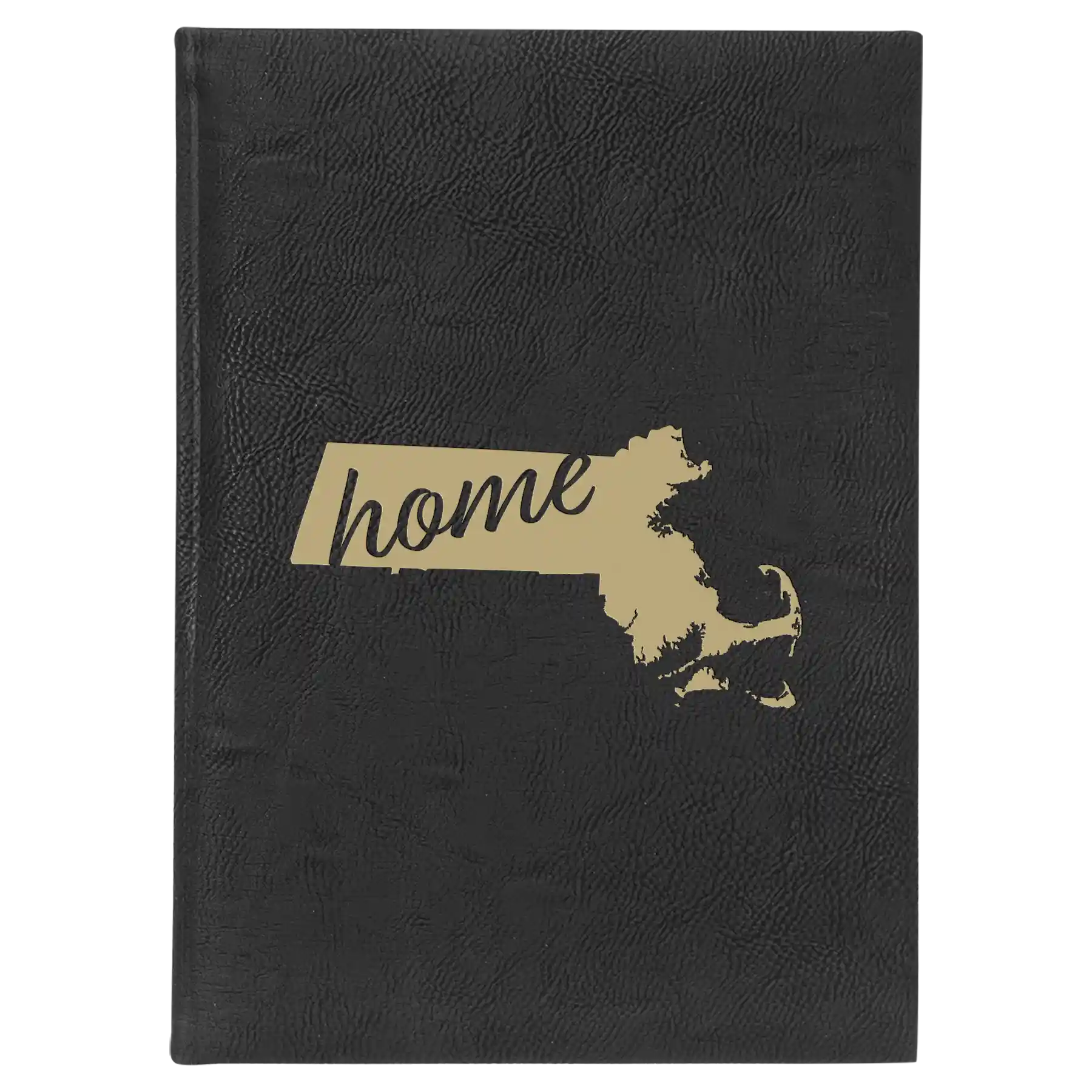 Large black/gold leatherette journal laser etched with 'Massachusetts Home' design