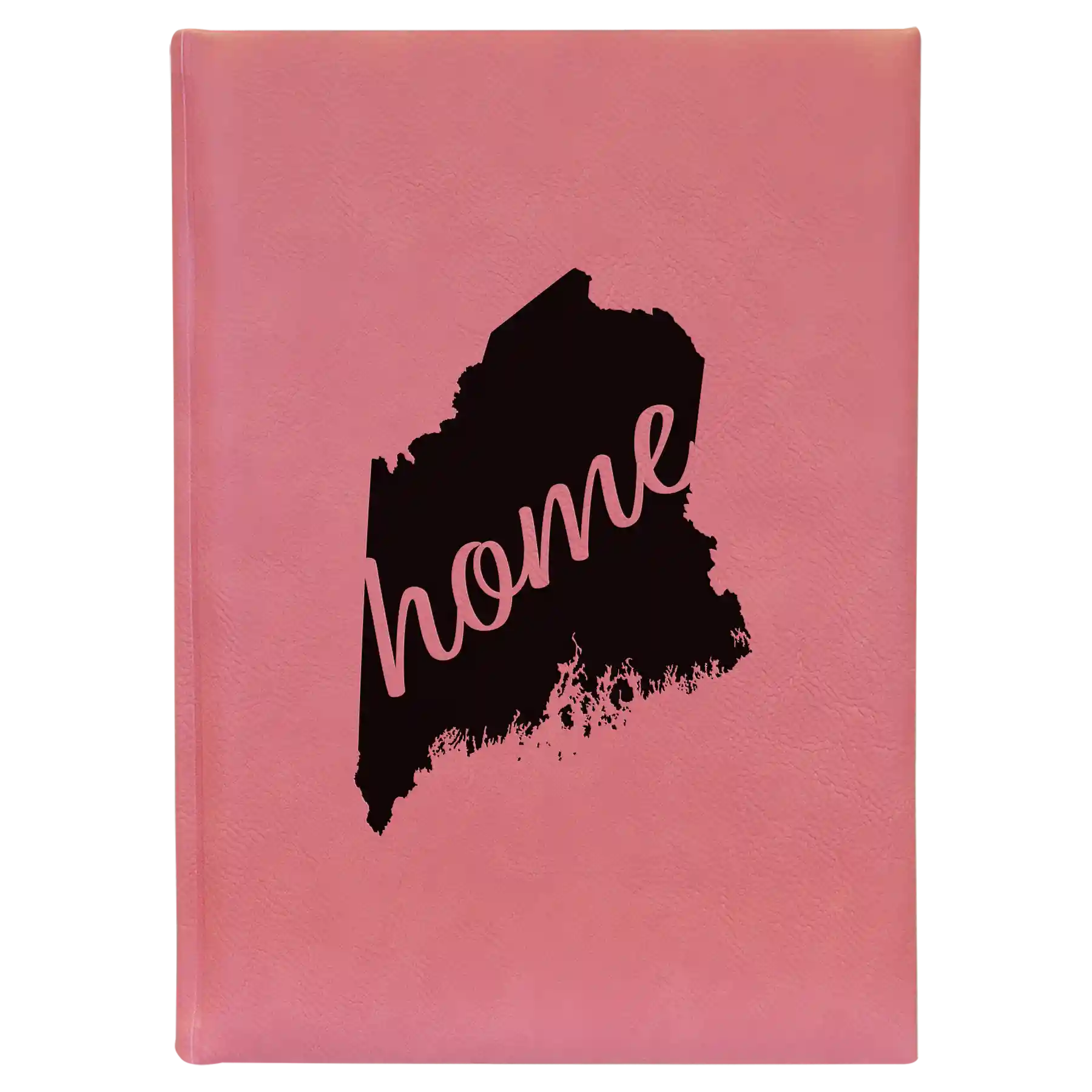 Large pink leatherette journal laser etched with 'Maine Home' design