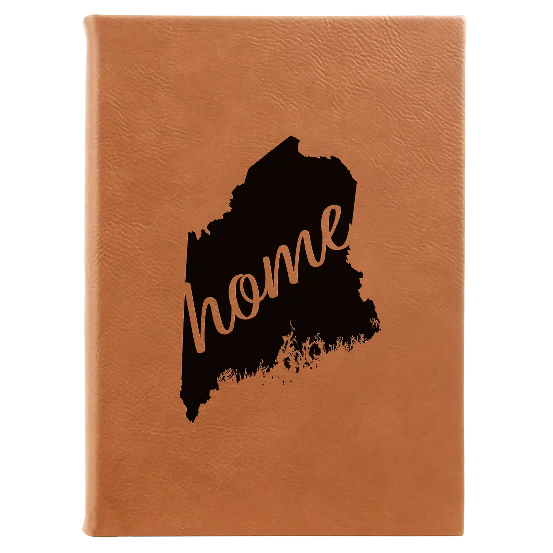 Large rawhide leatherette journal laser etched with 'Maine Home' design
