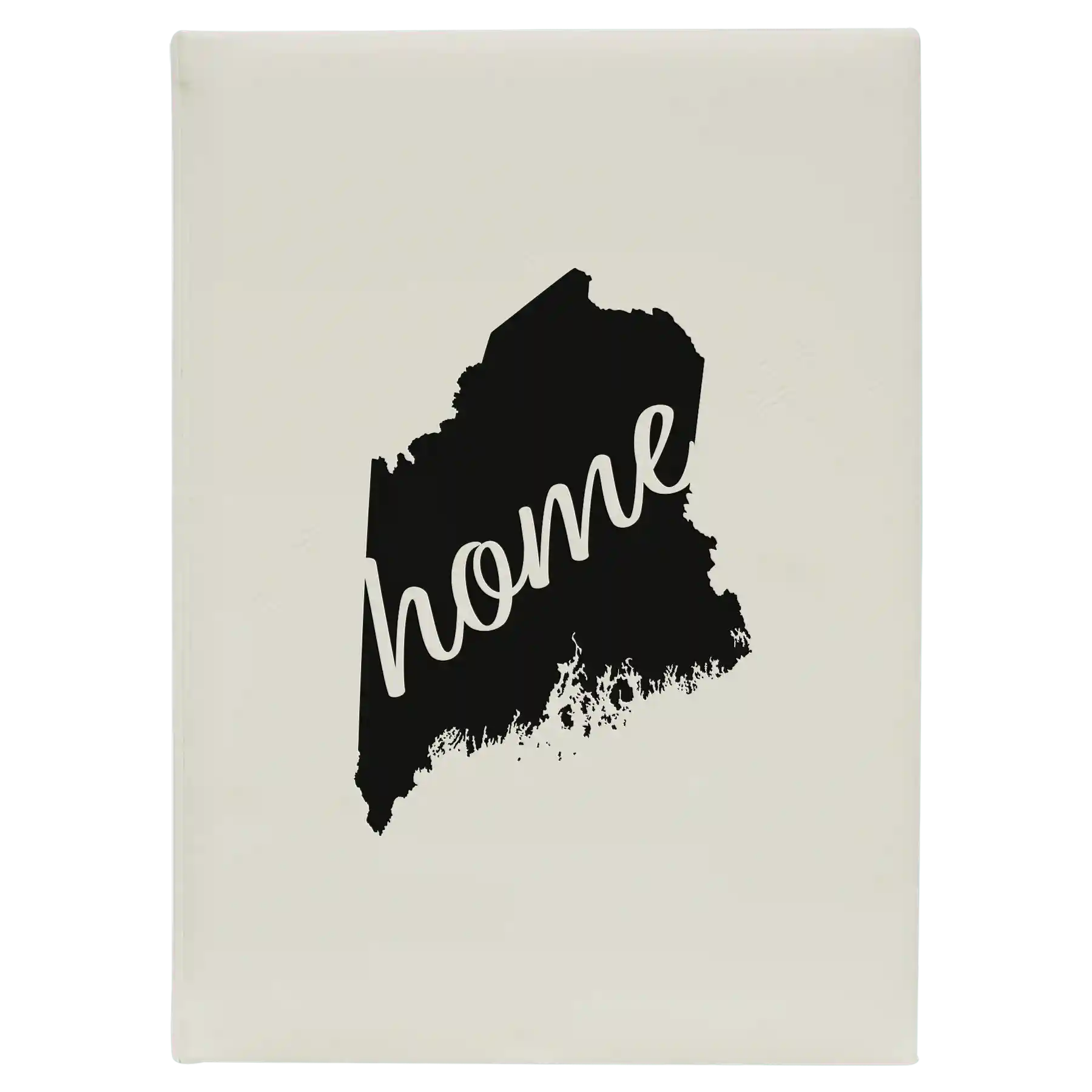 Large white leatherette sketch book laser etched with 'Maine Home' design