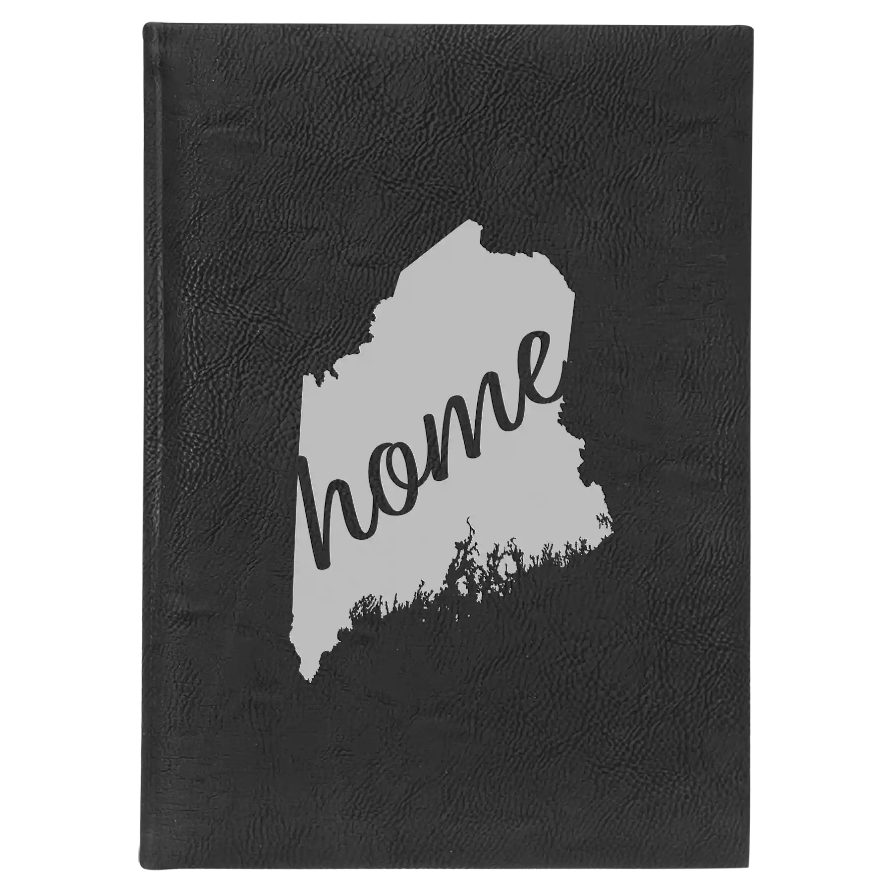 Large black/silver leatherette sketch book laser etched with 'Maine Home' design