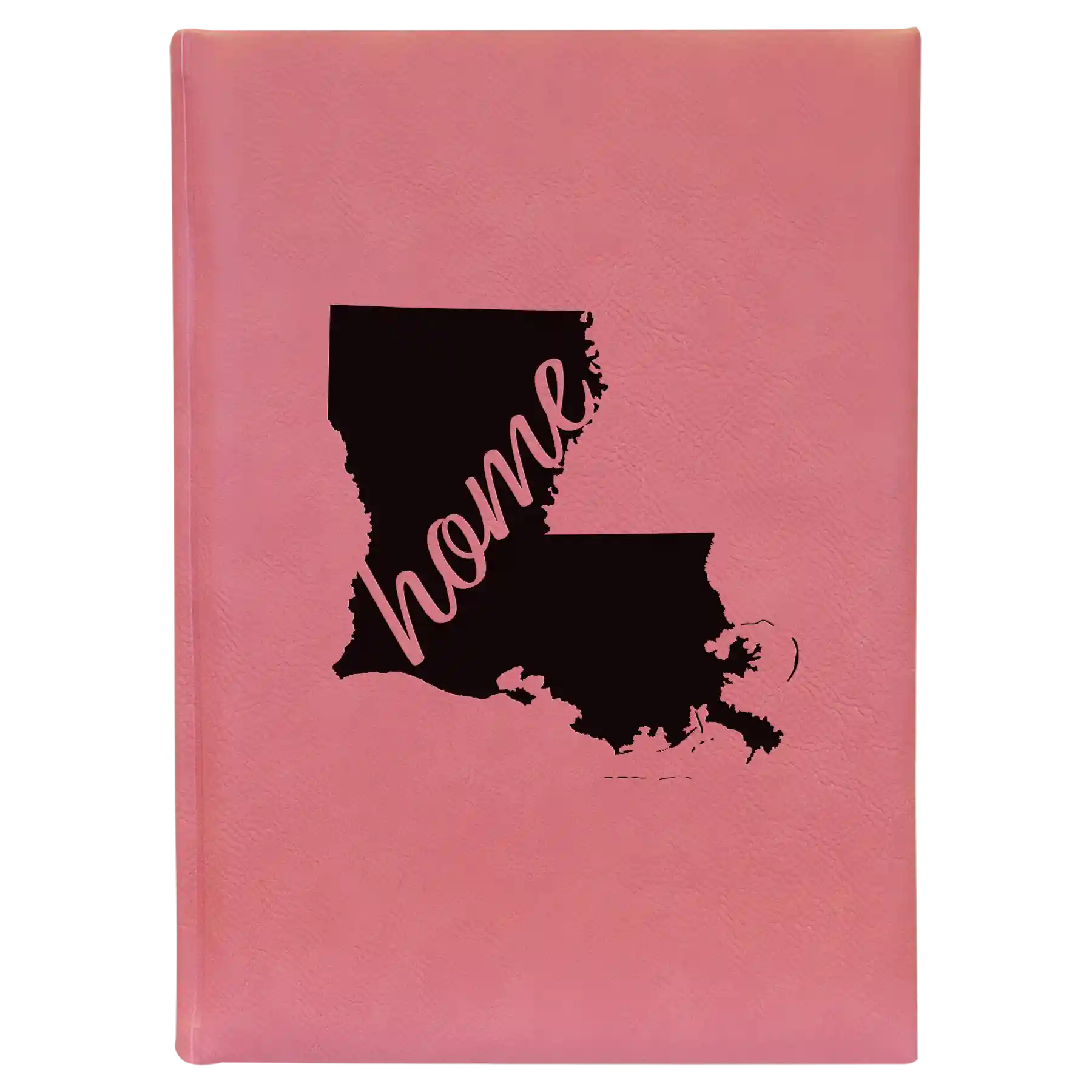 Large pink leatherette sketch book laser etched with 'Louisiana Home' design