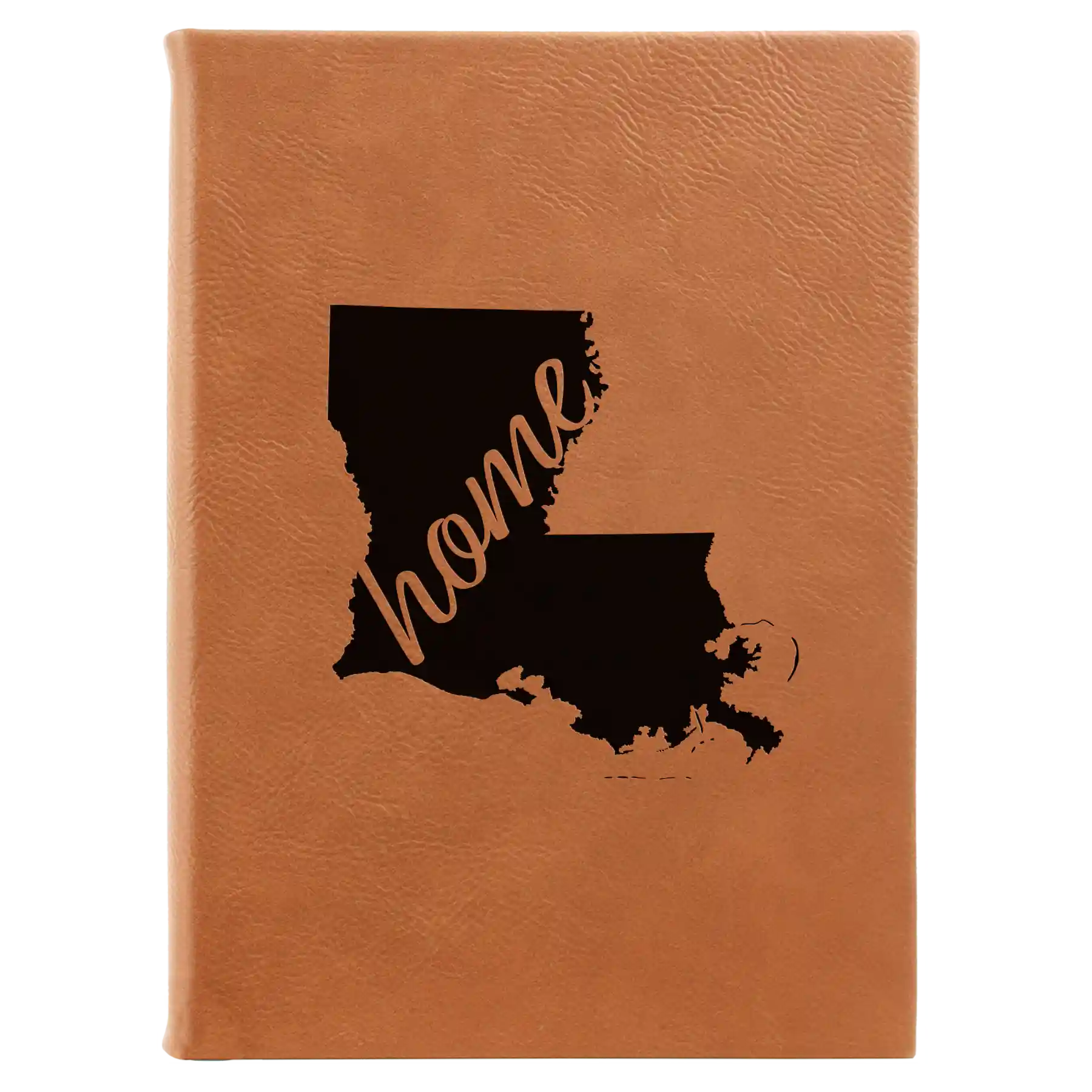 Large rawhide leatherette journal laser etched with 'Louisiana Home' design
