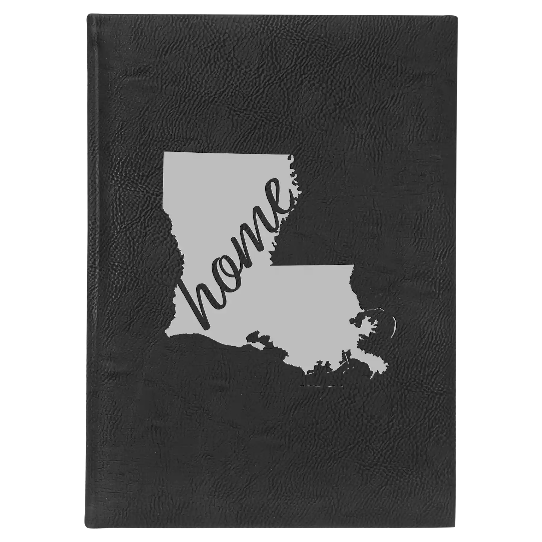 Large black/silver leatherette sketch book laser etched with 'Louisiana Home' design