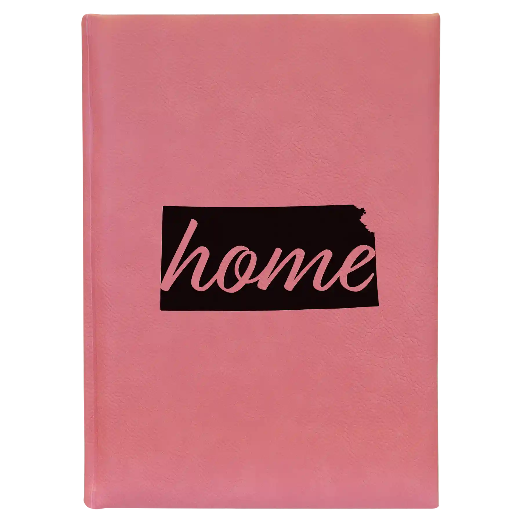 Large pink leatherette sketch book laser etched with 'Kansas Home' design