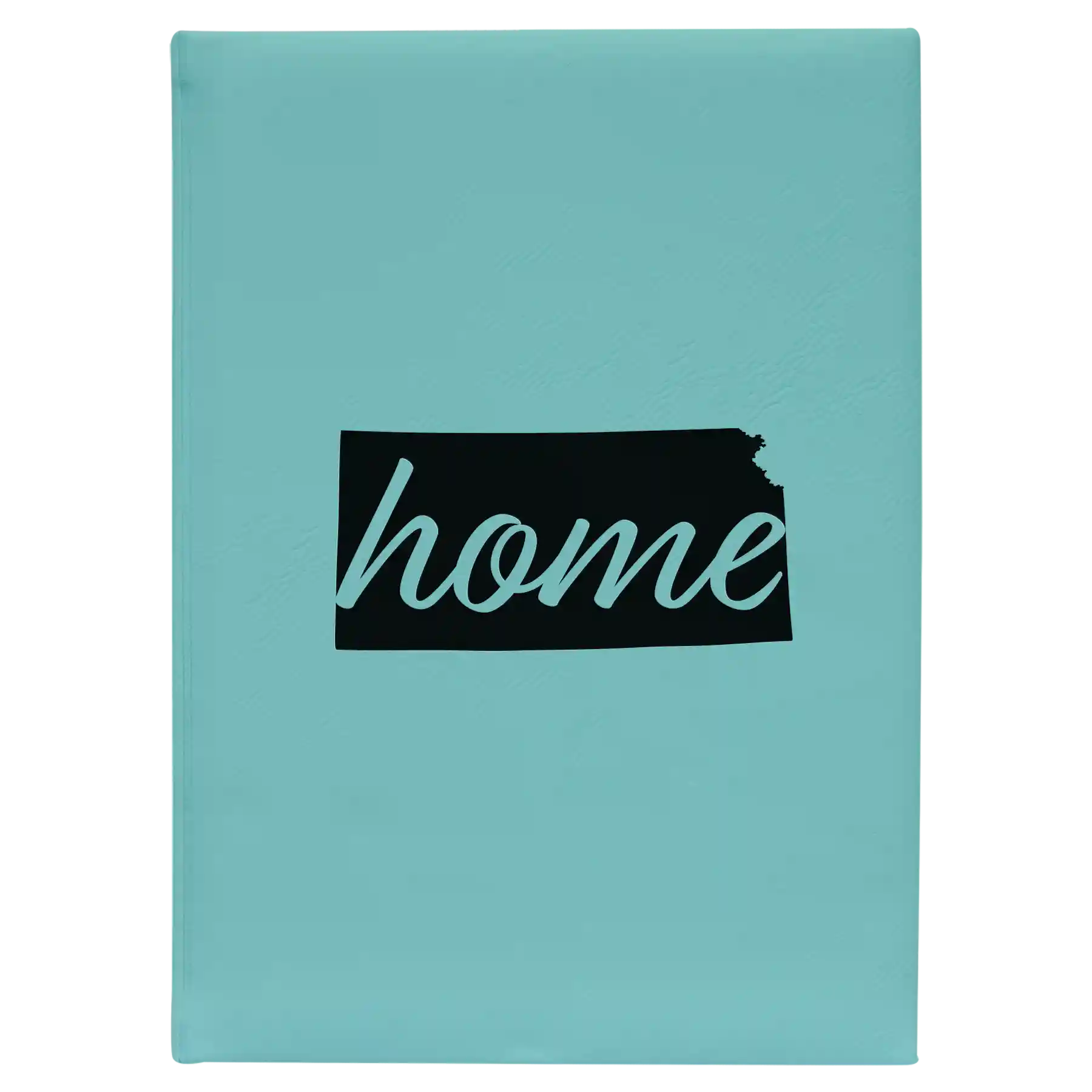 Large teal leatherette sketch book laser etched with 'Kansas Home' design