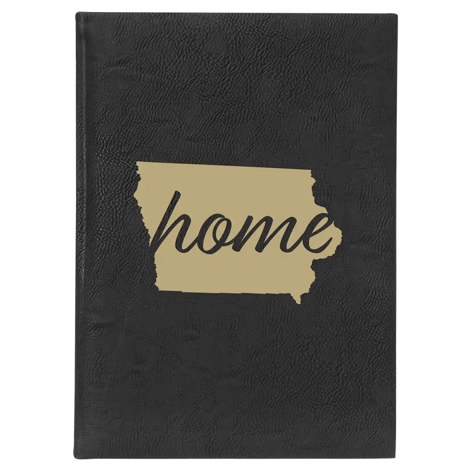 Large black/gold leatherette journal laser etched with 'Iowa Home' design