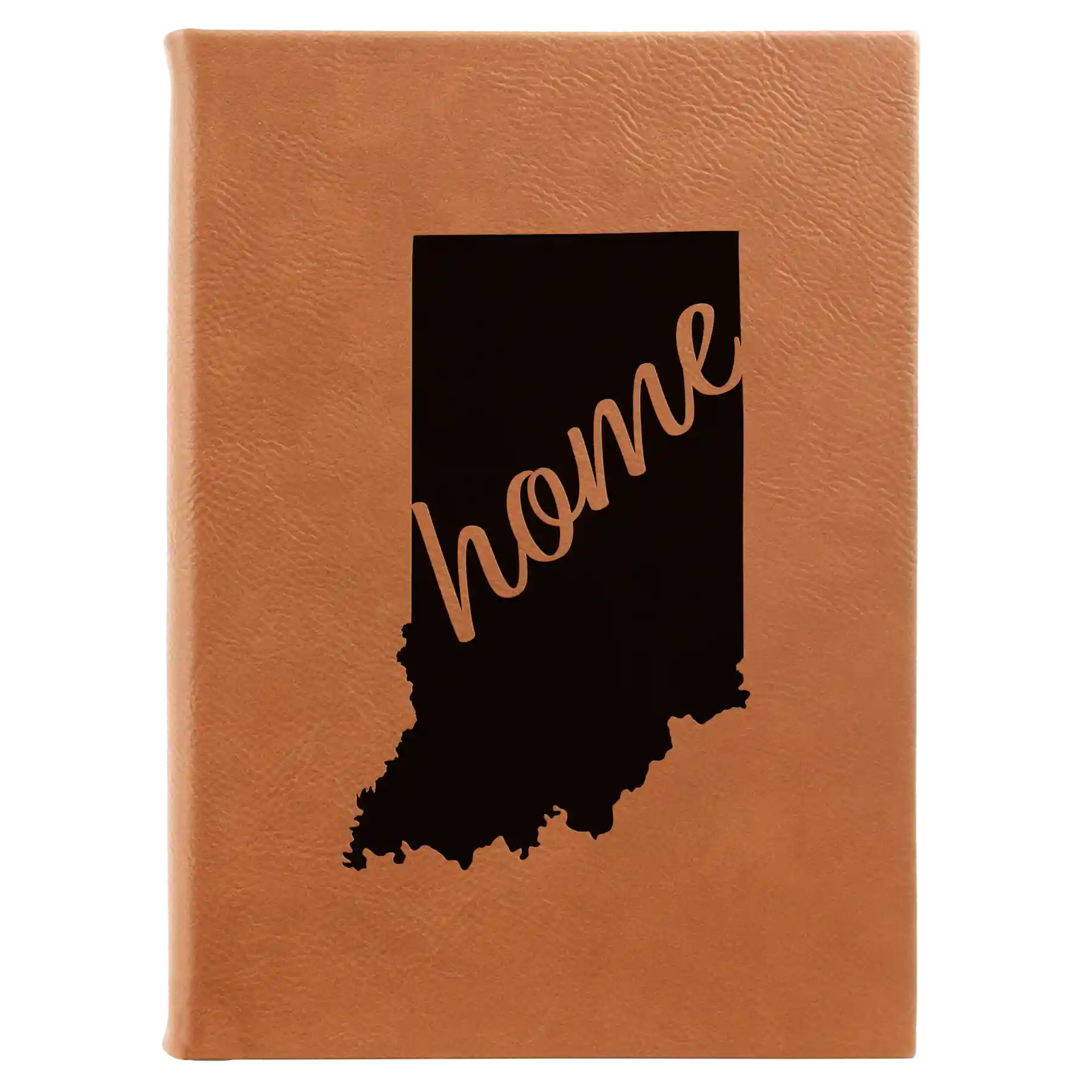 Large rawhide leatherette sketch book laser etched with 'Indiana Home' design