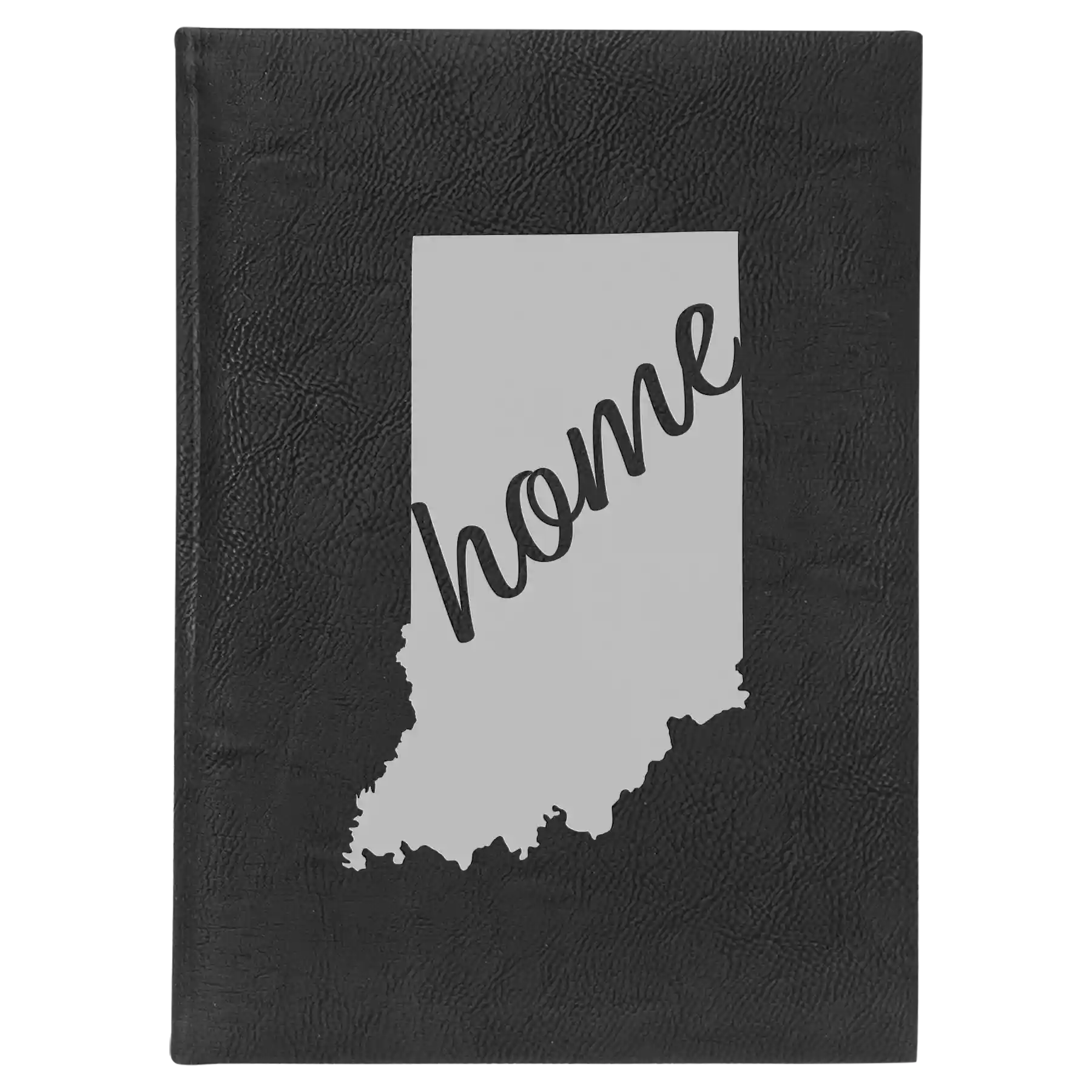 Large black/silver leatherette sketch book laser etched with 'Indiana Home' design