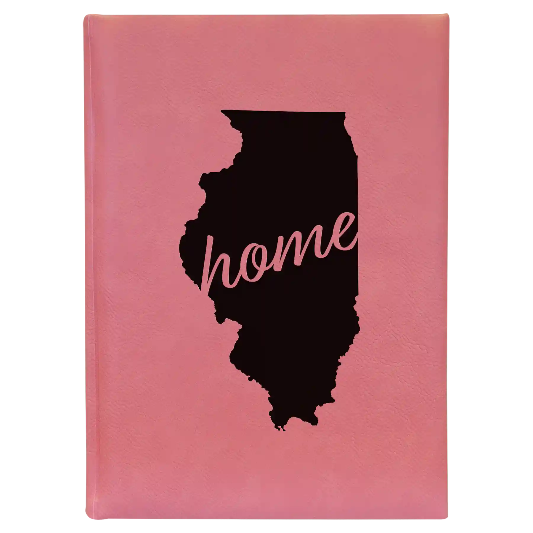 Large pink leatherette sketch book laser etched with 'Illinois Home' design