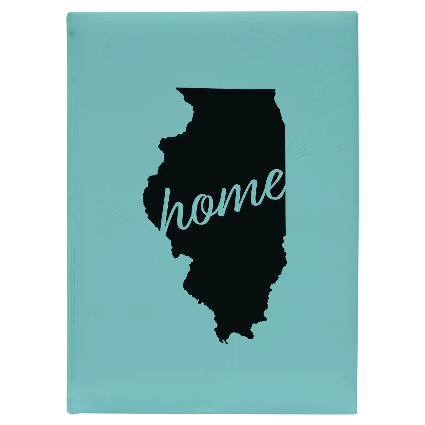 Large teal leatherette sketch book laser etched with 'Illinois Home' design