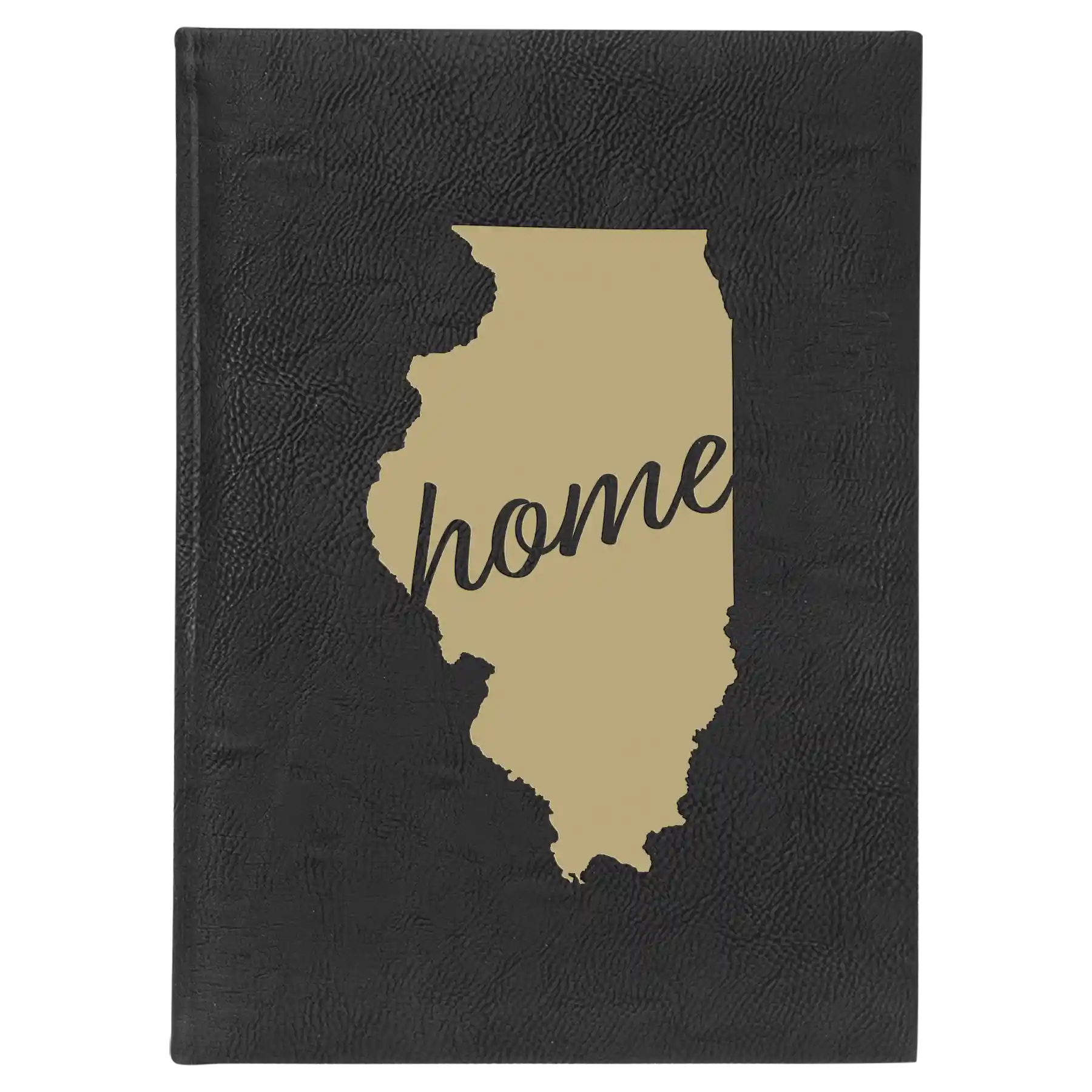 Large black/gold leatherette journal laser etched with 'Illinois Home' design