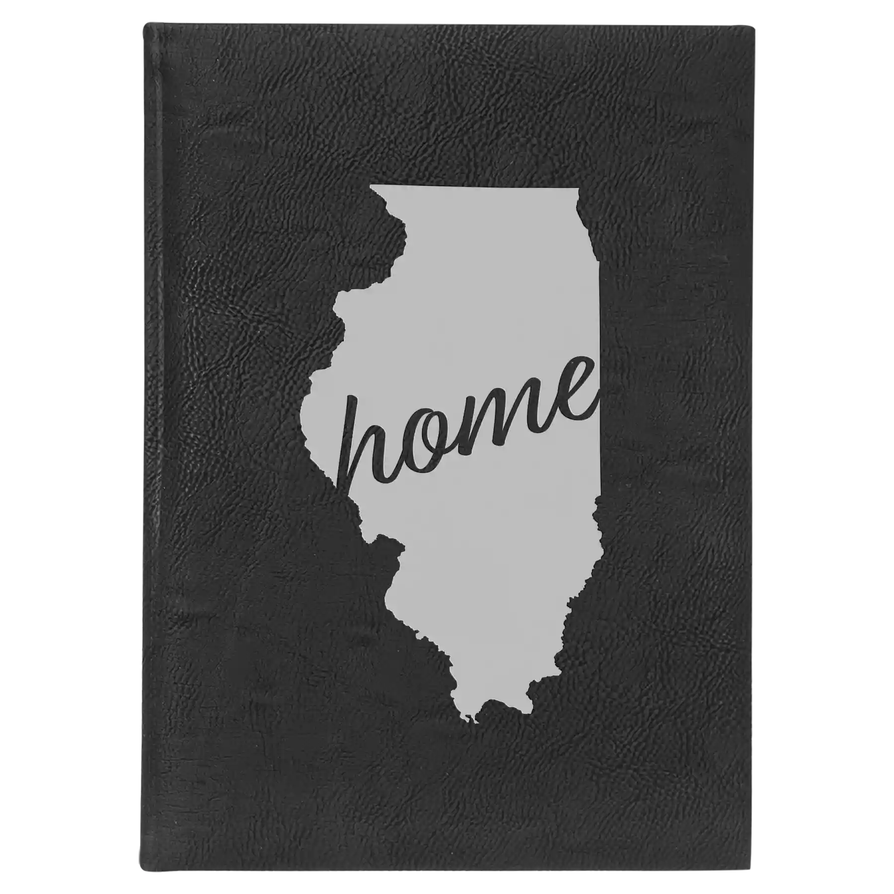 Large black/silver leatherette journal laser etched with 'Illinois Home' design