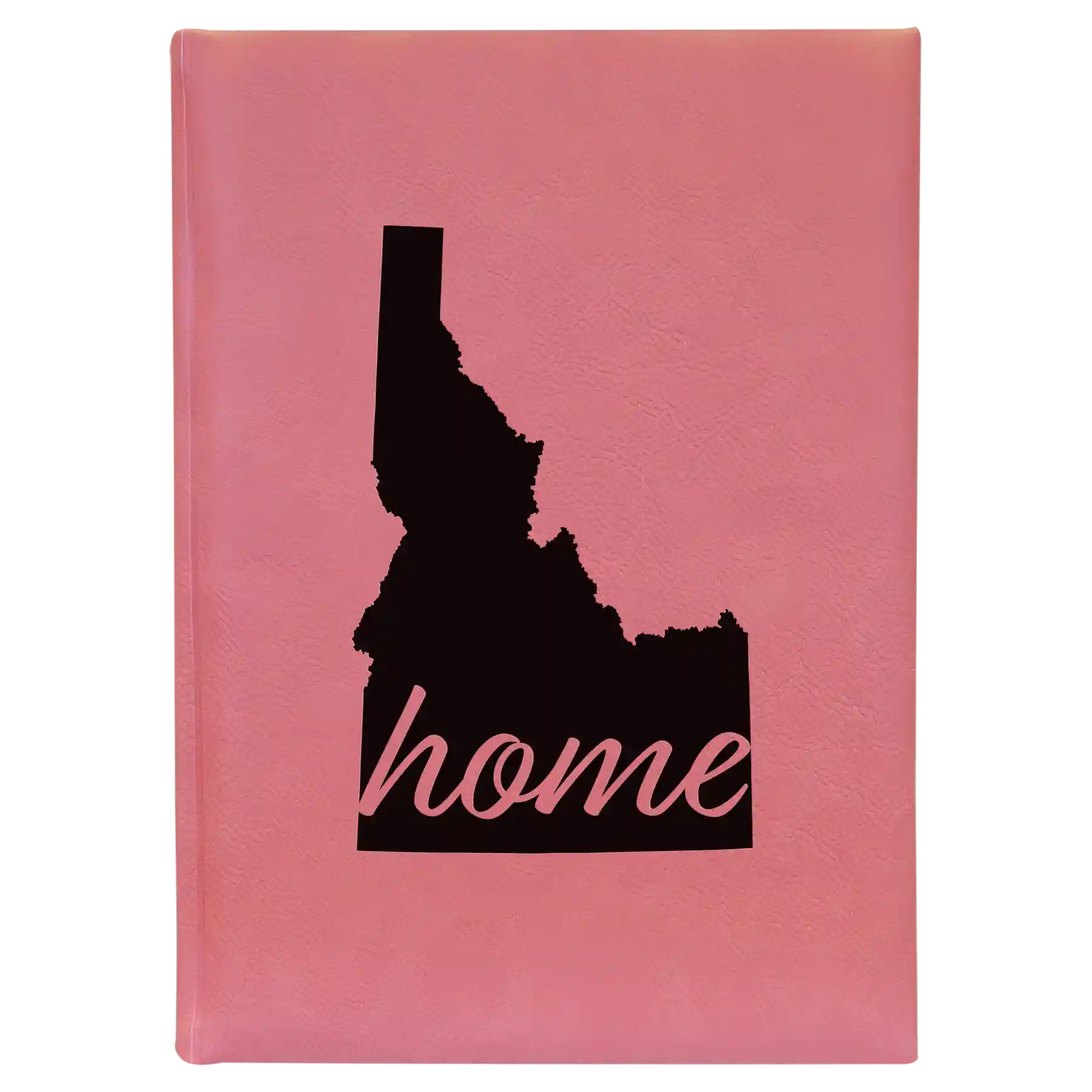 Large pink leatherette sketch book laser etched with 'Idaho Home' design