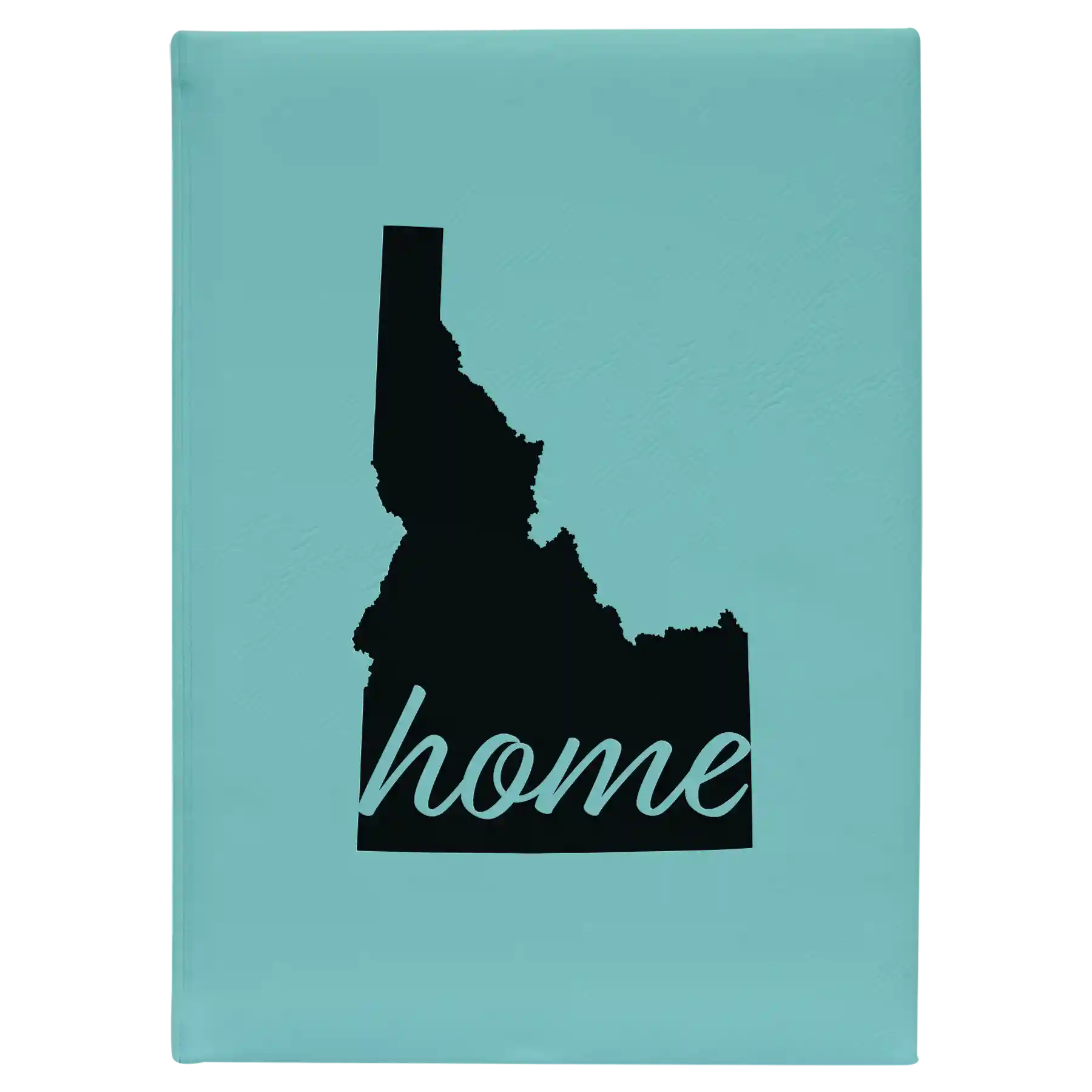 Large teal leatherette journal laser etched with 'Idaho Home' design