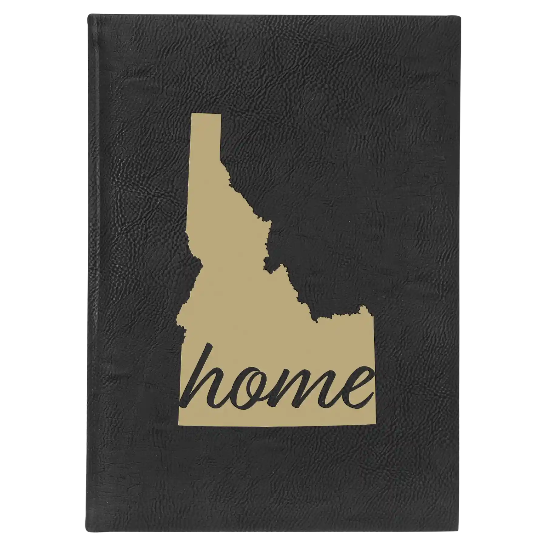 Large black/gold leatherette journal laser etched with 'Idaho Home' design
