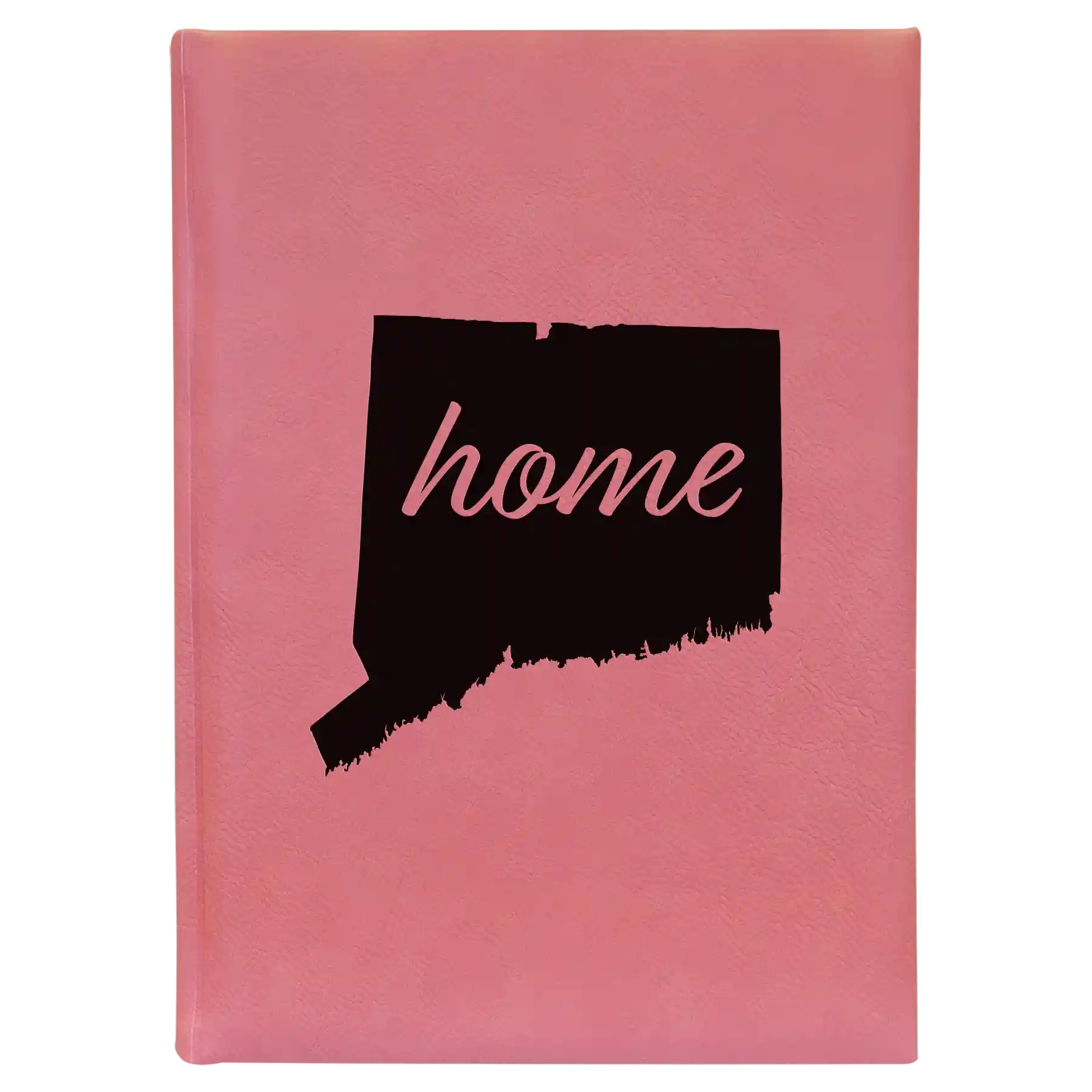 Large pink leatherette journal laser etched with 'Connecticut Home' design