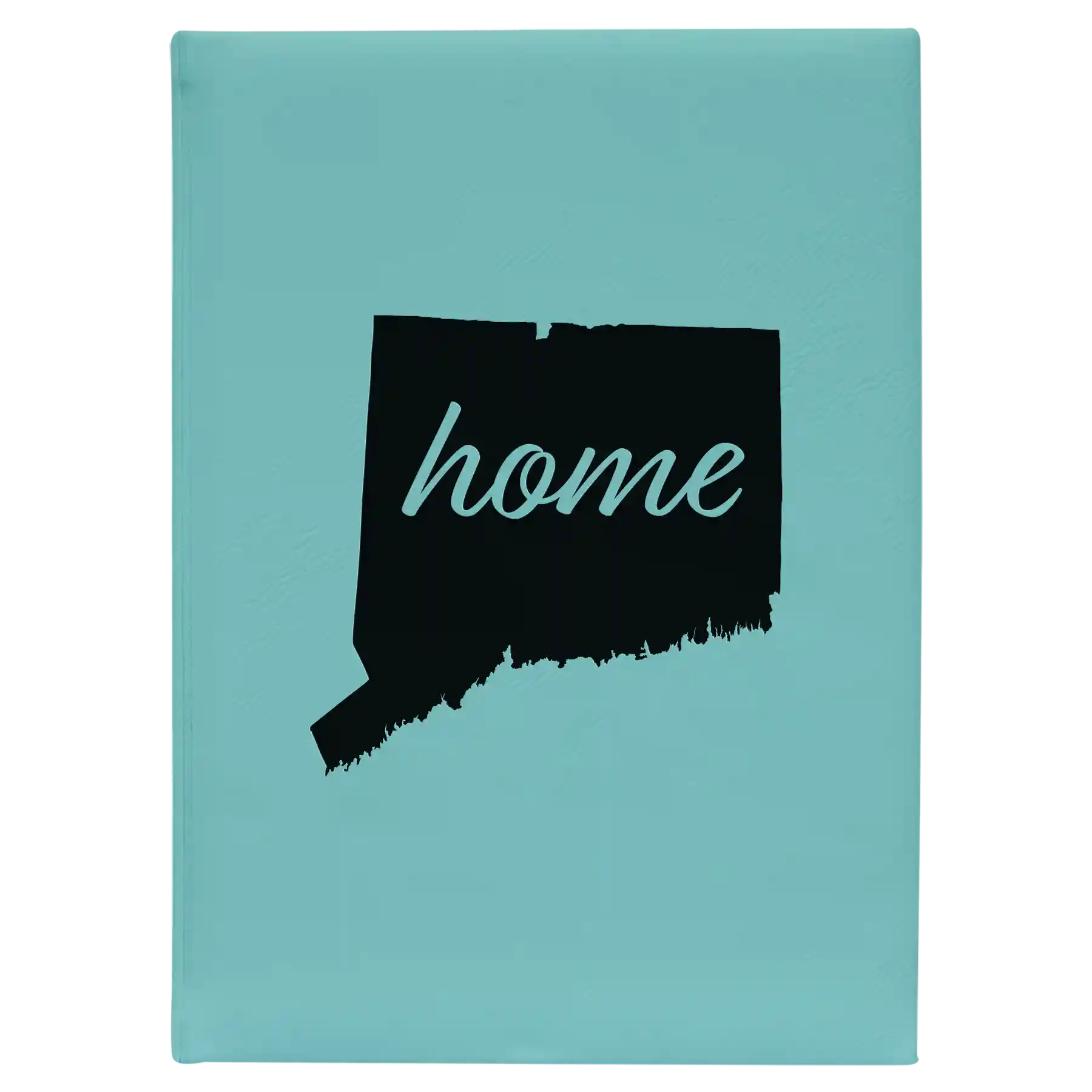 Large teal leatherette sketch book laser etched with 'Connecticut Home' design