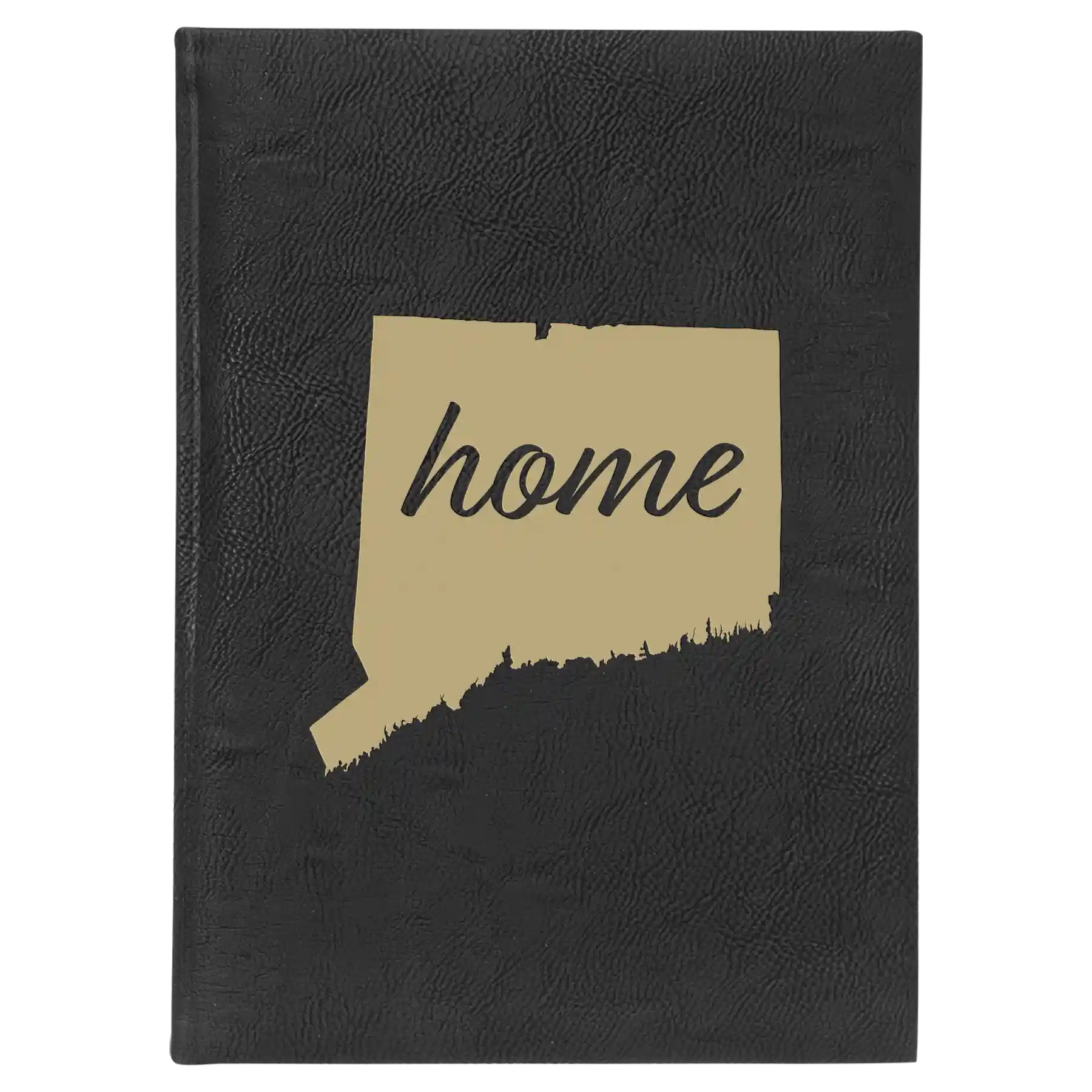 Large black/gold leatherette sketch book laser etched with 'Connecticut Home' design