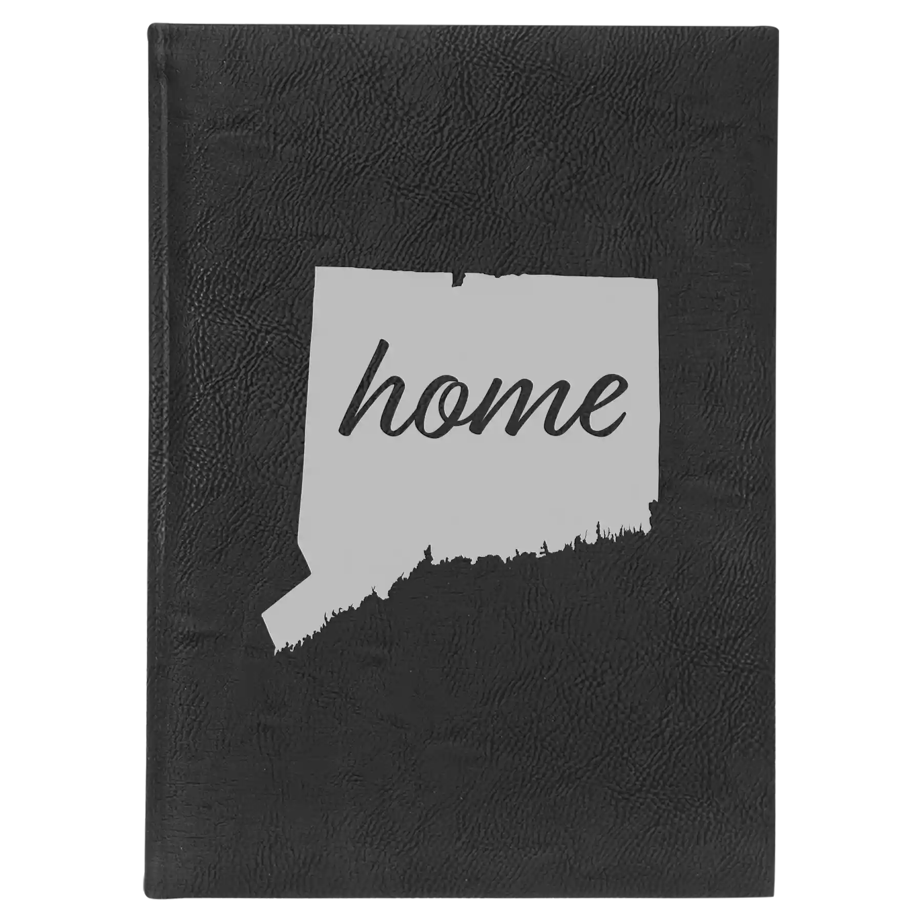 Large black/silver leatherette journal laser etched with 'Connecticut Home' design