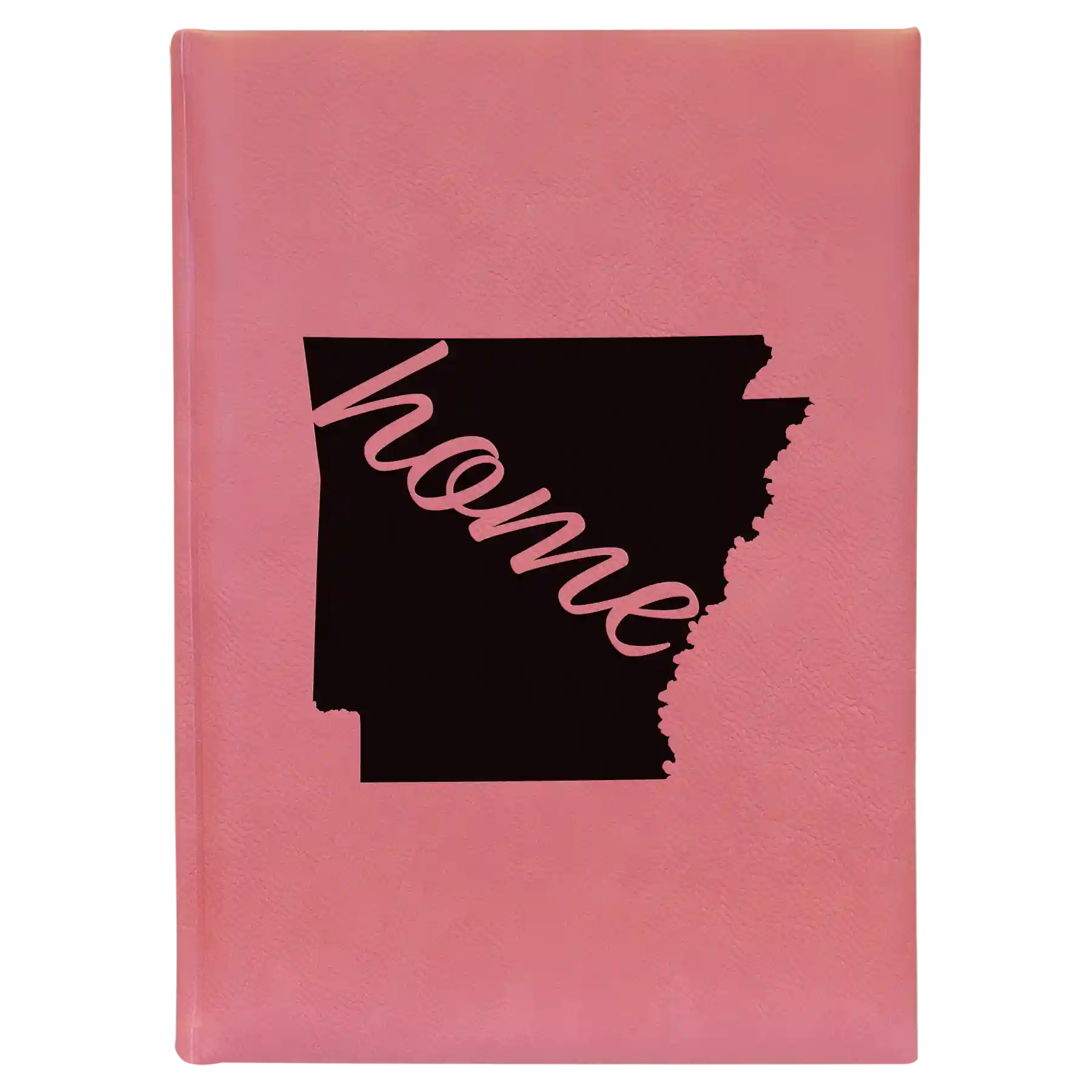 Large pink leatherette sketch book laser etched with 'Arkansas Home' design