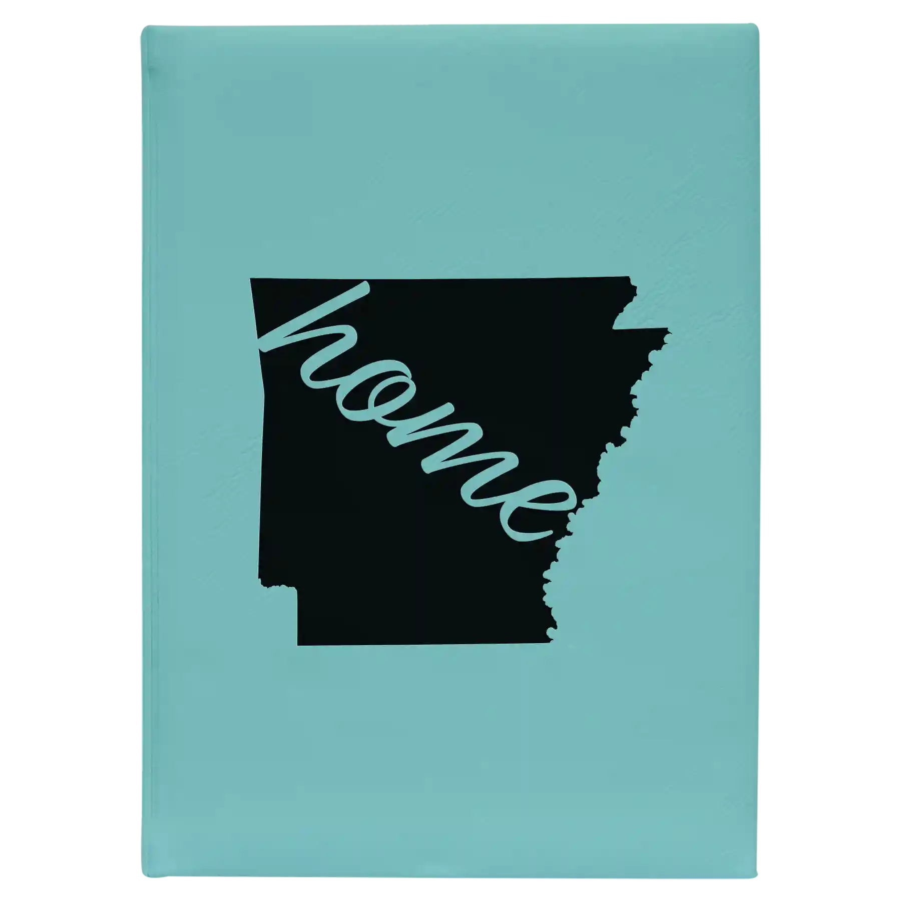 Large teal leatherette sketch book laser etched with 'Arkansas Home' design