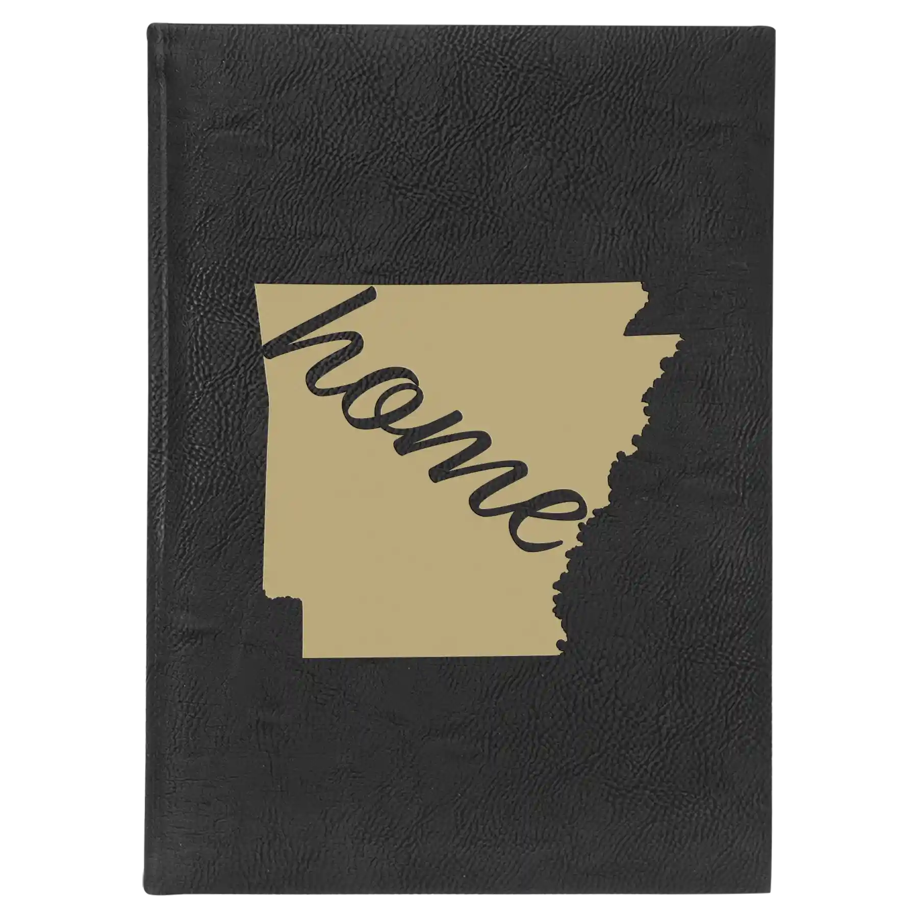 Large black/gold leatherette journal laser etched with 'Arkansas Home' design