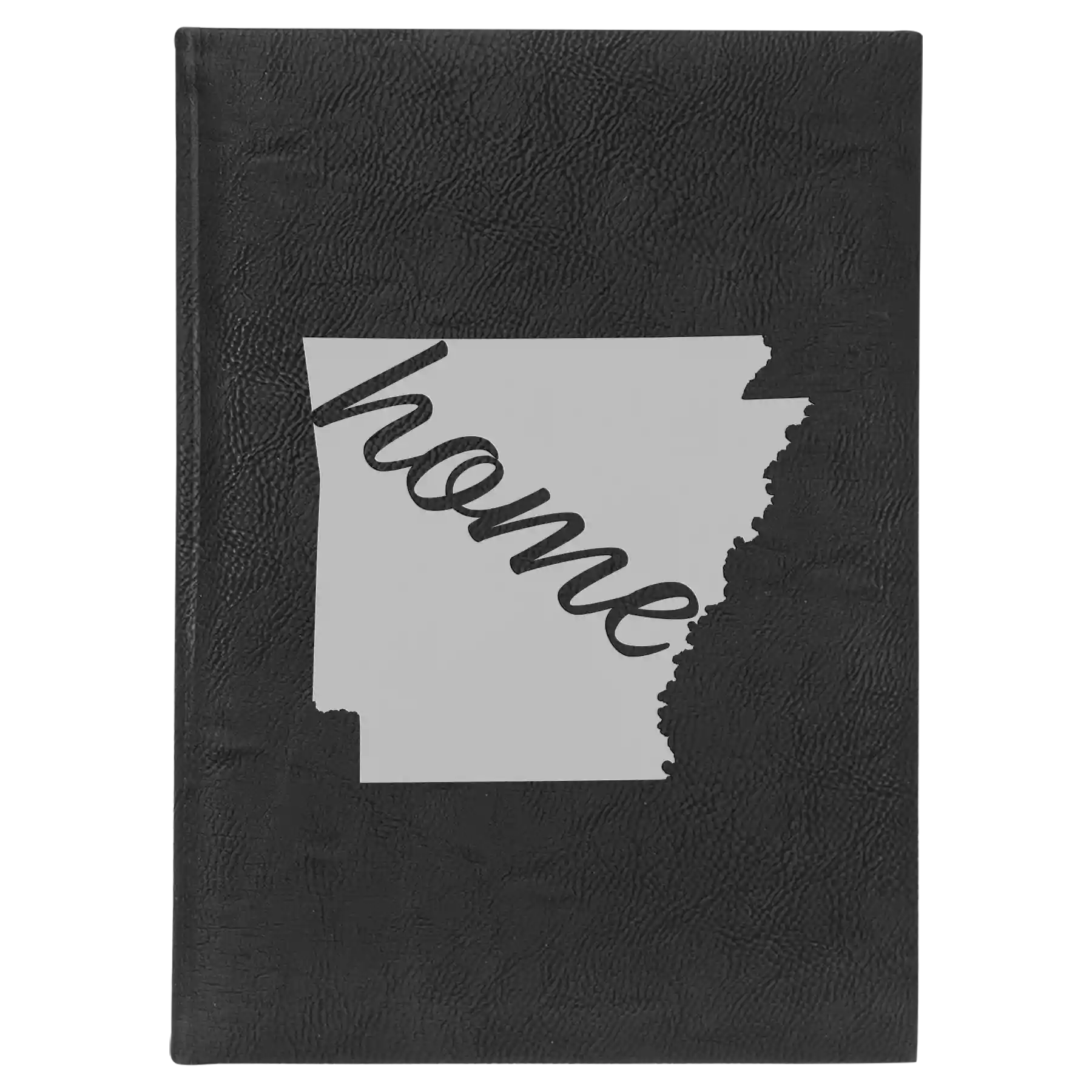 Large black/silver leatherette journal laser etched with 'Arkansas Home' design
