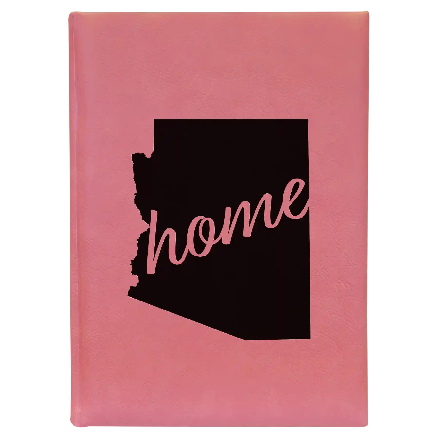 Large pink leatherette sketch book laser etched with 'Arizona Home' design