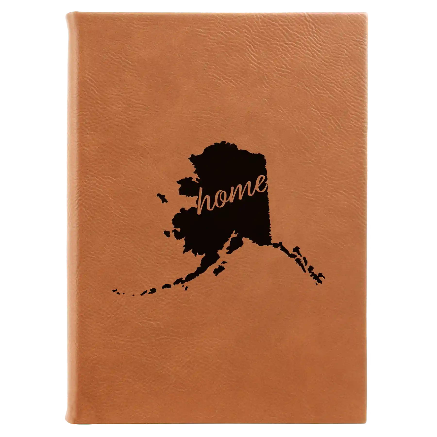 Large rawhide leatherette sketch book laser etched with 'Alaska Home' design