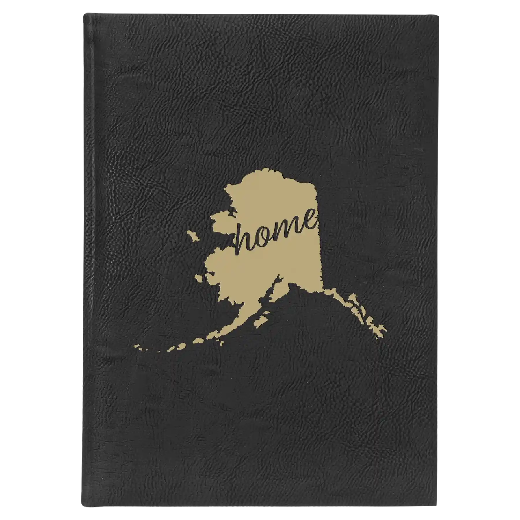Large black/gold leatherette sketch book laser etched with 'Alaska Home' design