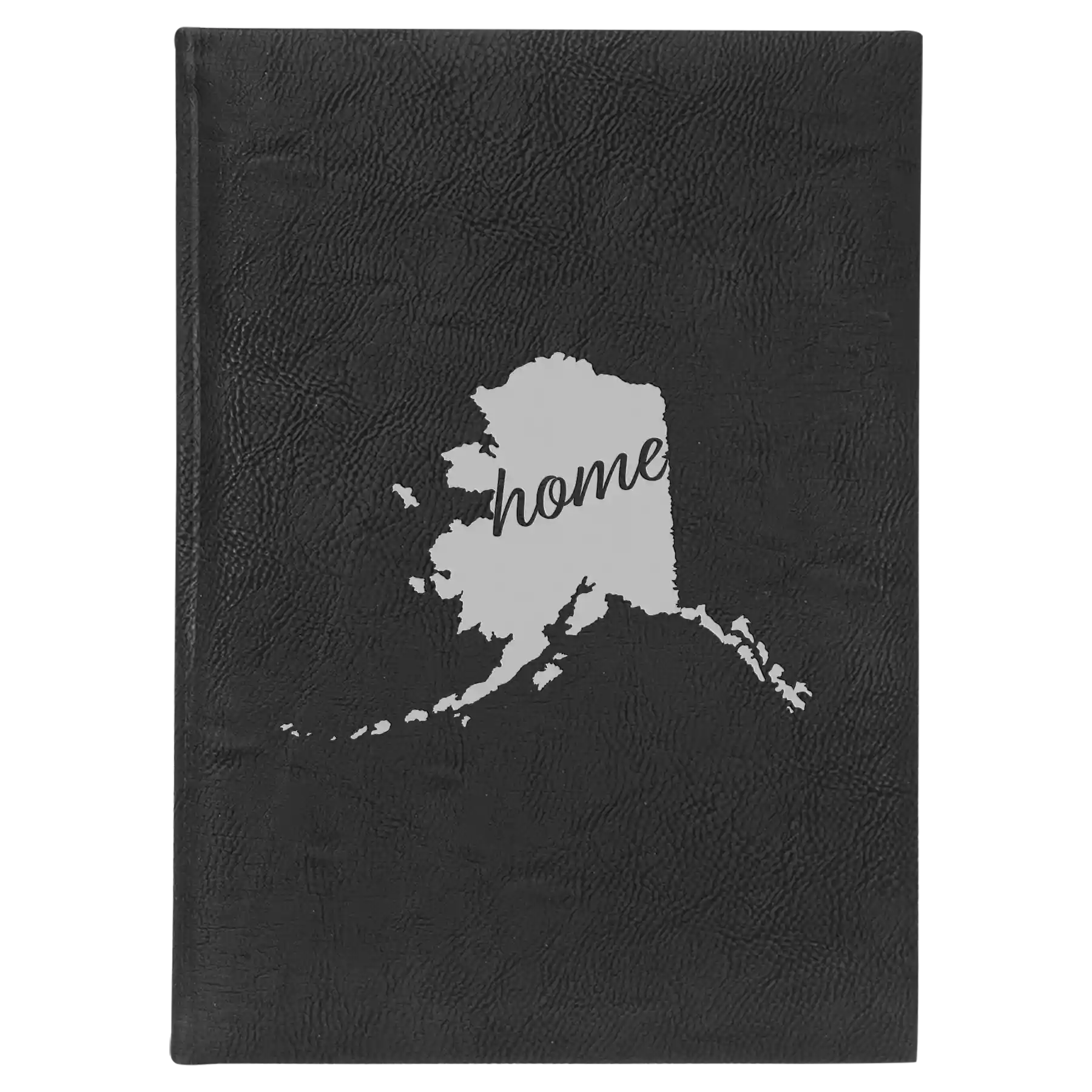 Large black/silver leatherette journal laser etched with 'Alaska Home' design