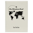 Large white leatherette sketch book laser etched with 'Adventure Travel Journal' design