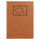 Large rawhide leatherette sketch book laser etched with 'Art Deco Initials' design