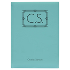 Large teal leatherette journal laser etched with 'Art Deco Initials' design