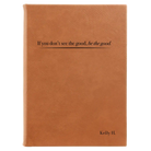 Large rawhide leatherette sketch book laser etched with 'Be the Good' design
