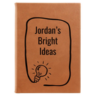 Large rawhide leatherette sketch book laser etched with 'Bright Ideas Journal' design