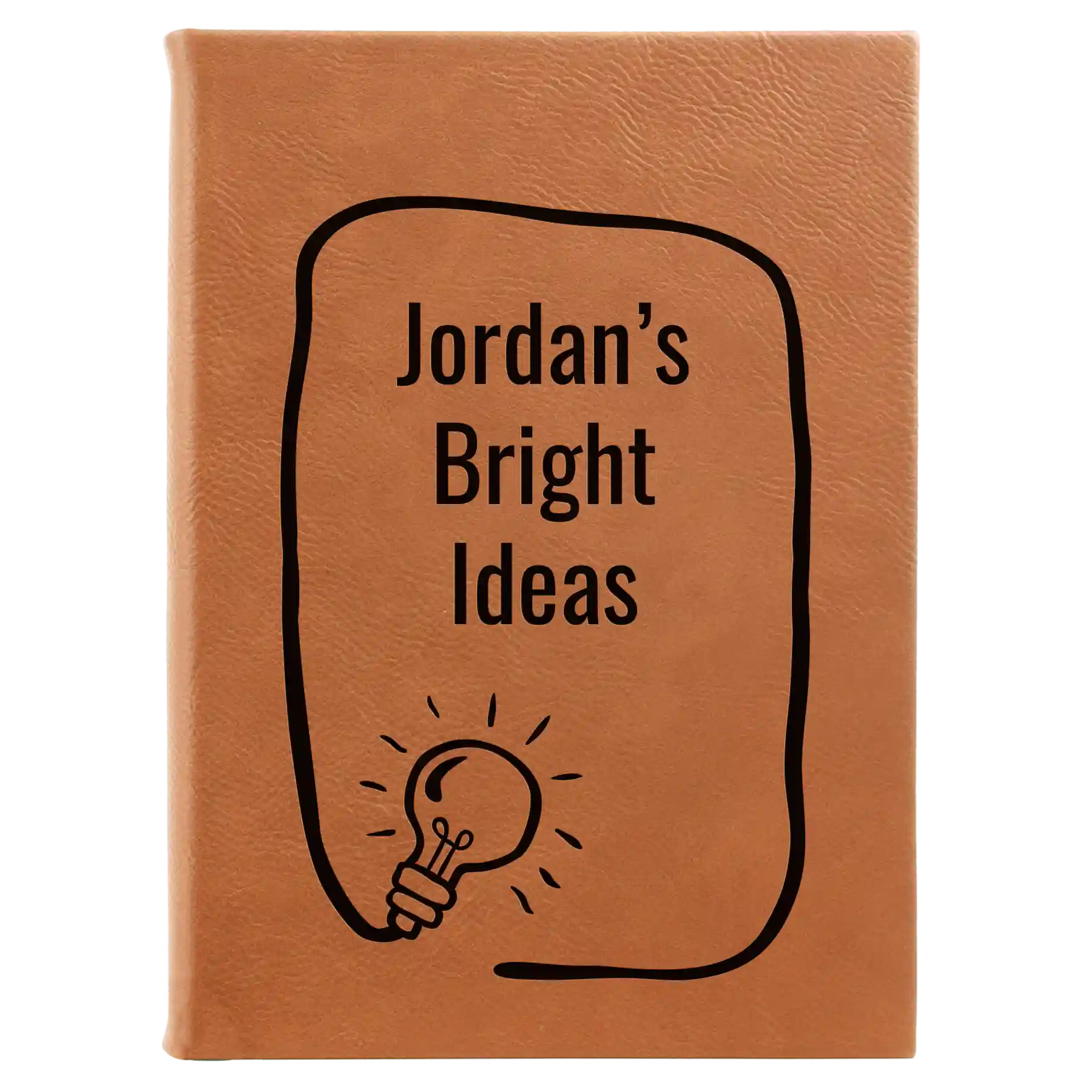 Large rawhide leatherette sketch book laser etched with 'Bright Ideas Journal' design