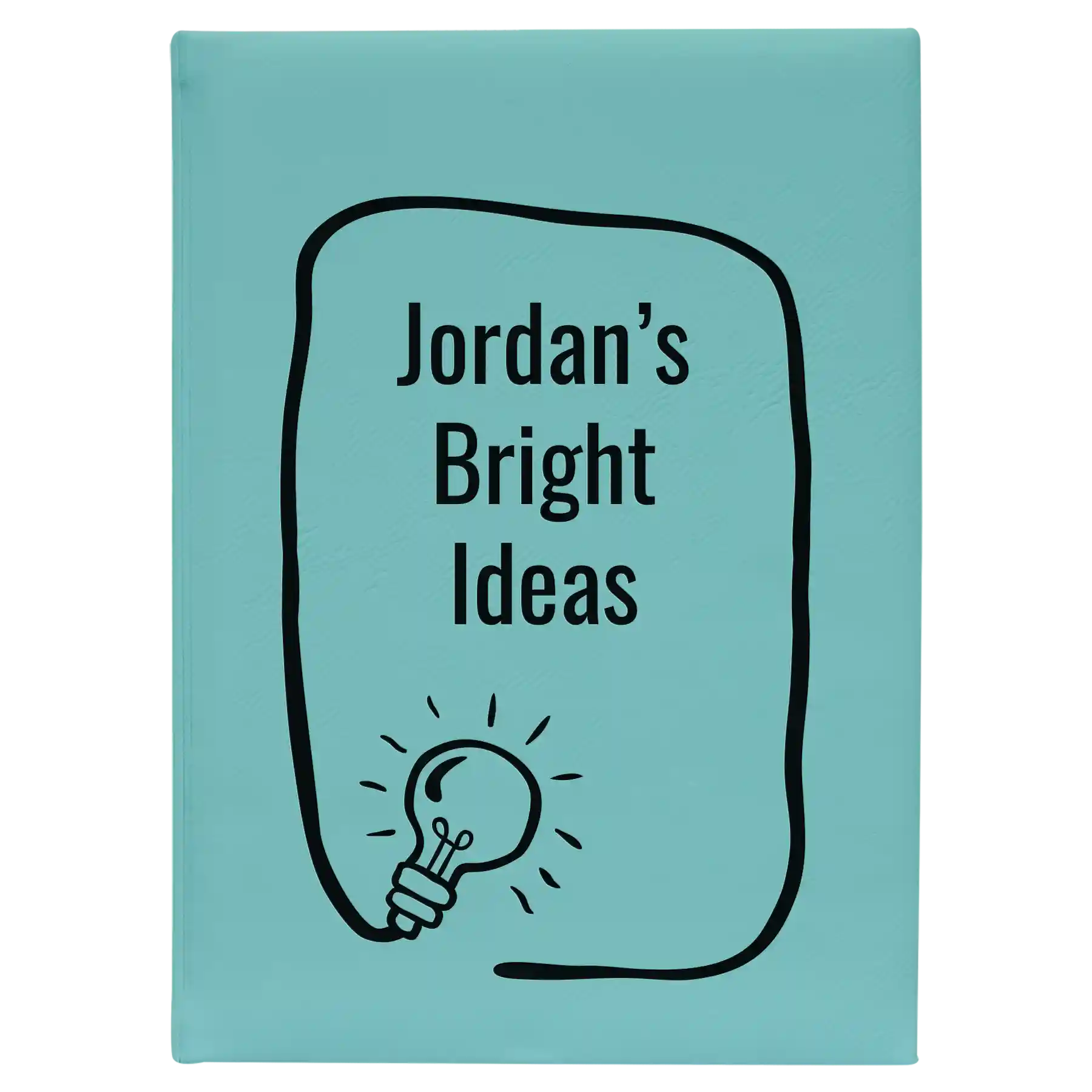 Large teal leatherette sketch book laser etched with 'Bright Ideas Journal' design