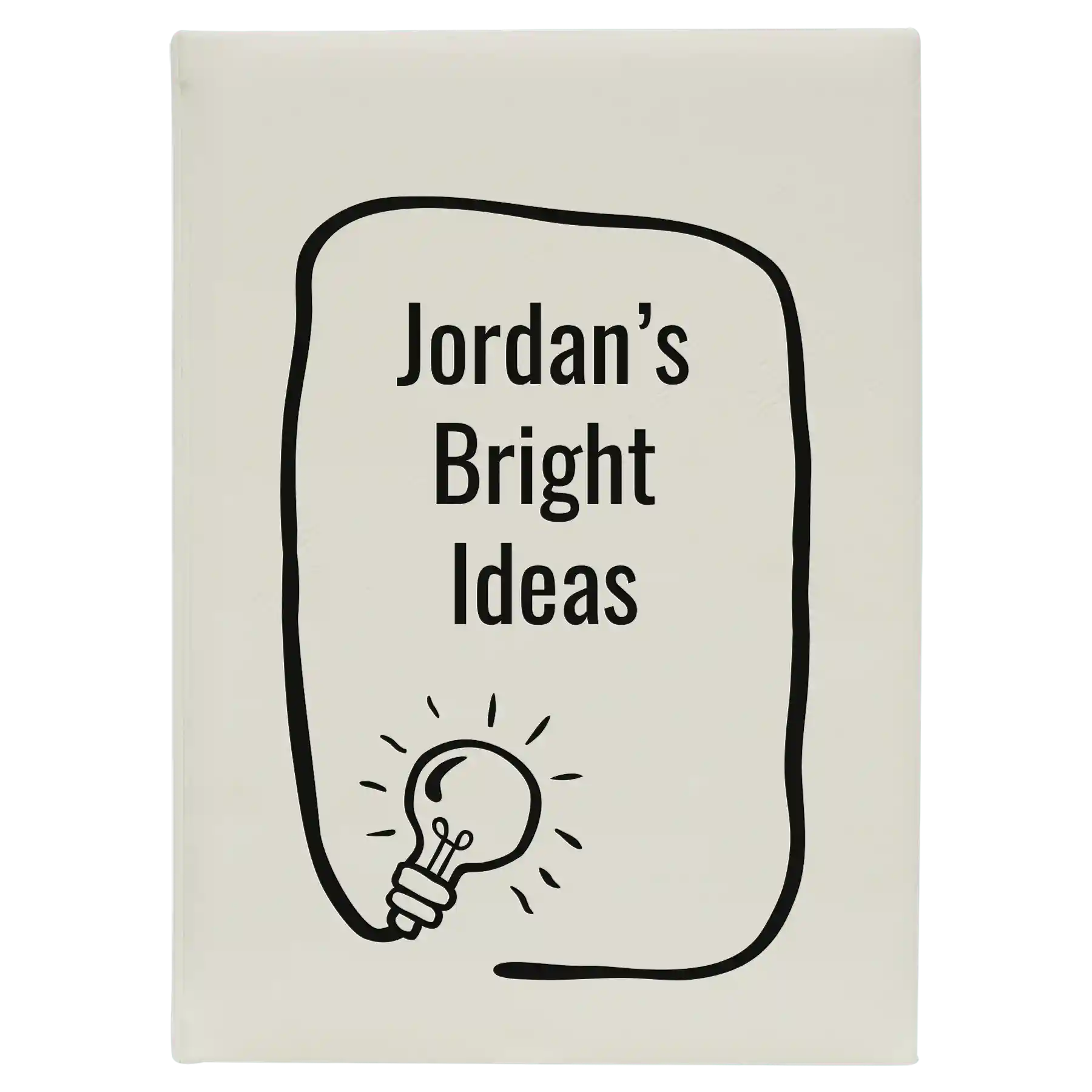 Large white leatherette journal laser etched with 'Bright Ideas Journal' design