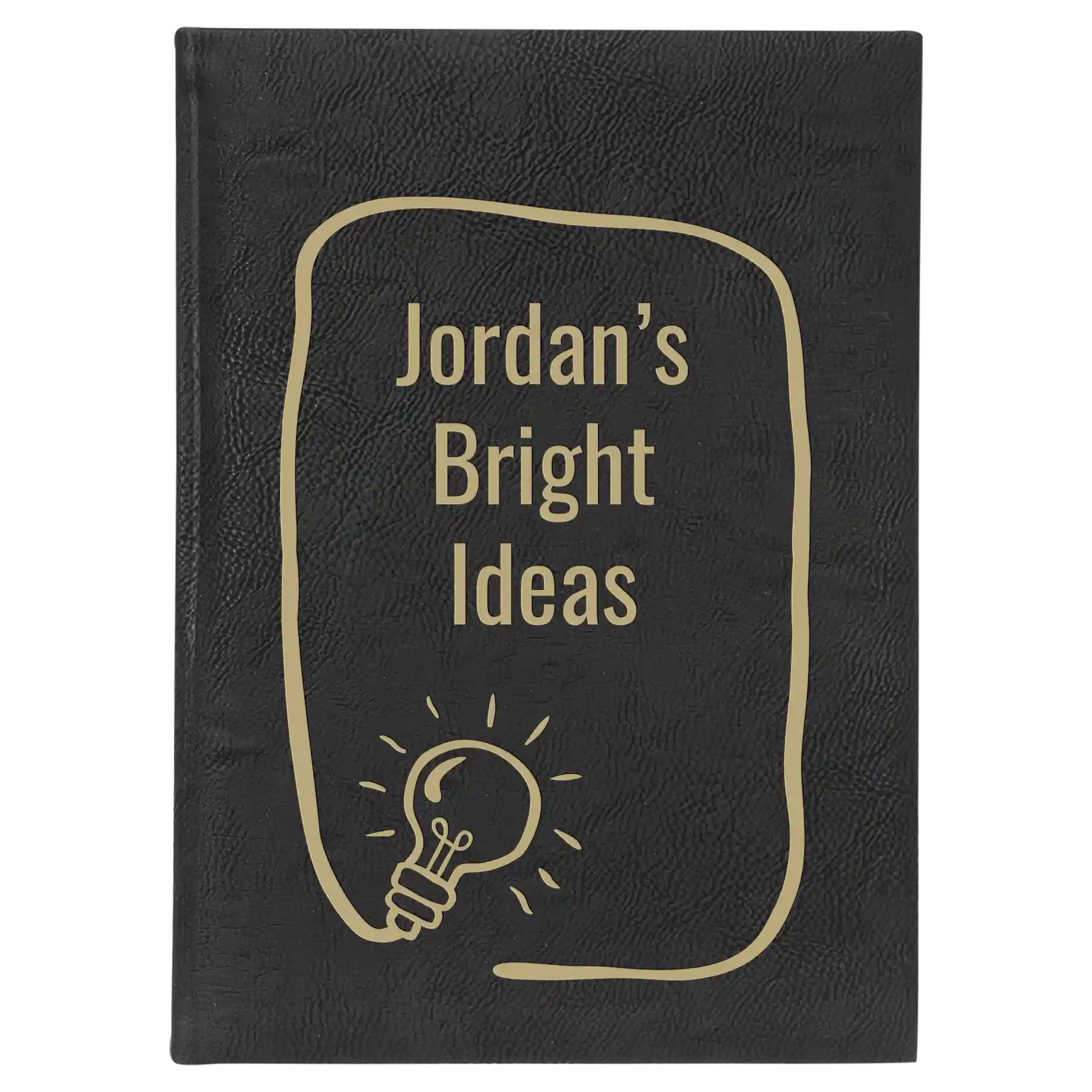 Large black/gold leatherette sketch book laser etched with 'Bright Ideas Journal' design
